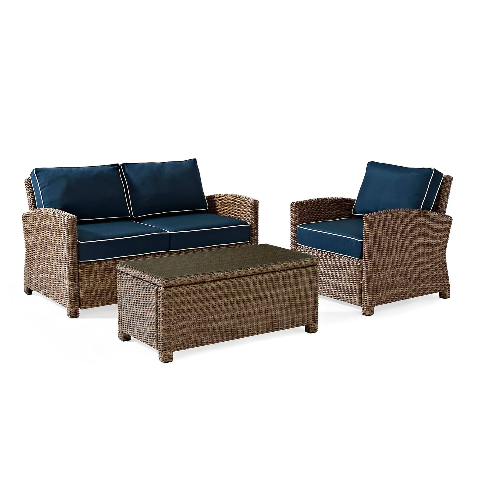 Crosley Furniture Bradenton 3 Piece Fabric Patio Sofa Set in Brown and Navy