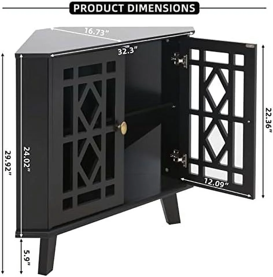 YPDCHB 32'' Corner  Stand  Small Corner Table Sideboard Cabinet with 2 Doors and 2-Tier Shelves  Free-Standing Corner  Organizer for Living Room  Dining Room & Bathroom (White