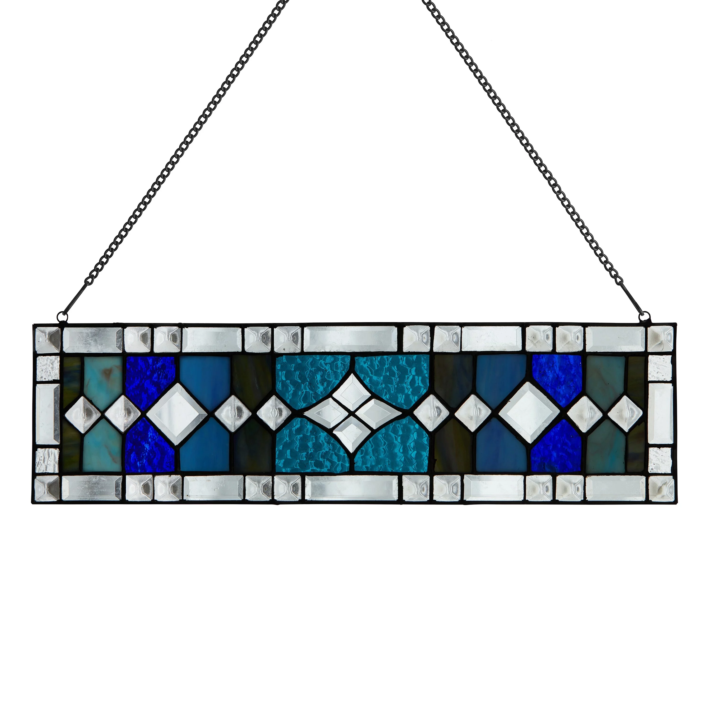 River of Goods  Diamonds  Shades of Blue Stained Glass Window Panel - 18.25