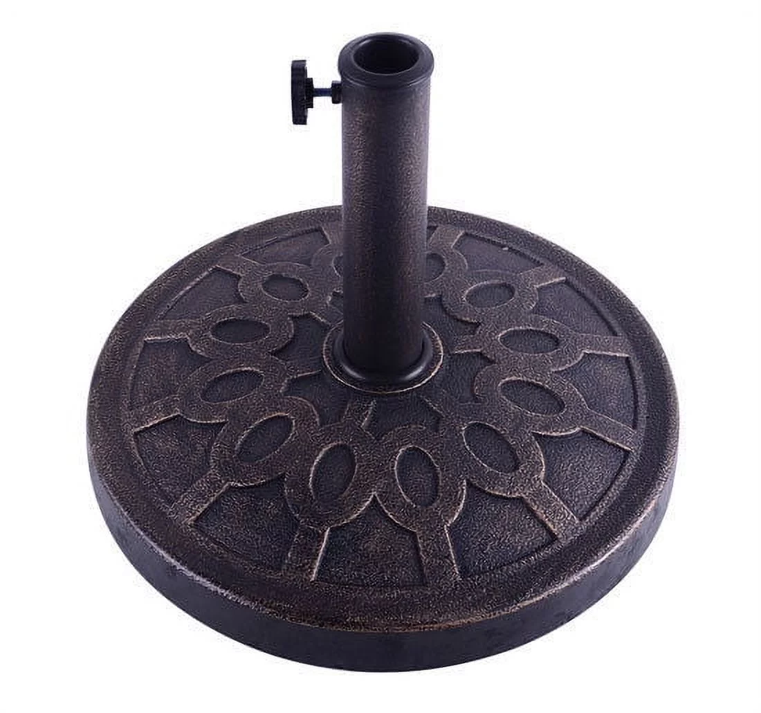 Outsunny 32lb Round Decorative Cast Stone Umbrella Holder Base, 17.5-Inch, with Decorative Stylish Design, Bronze Finish