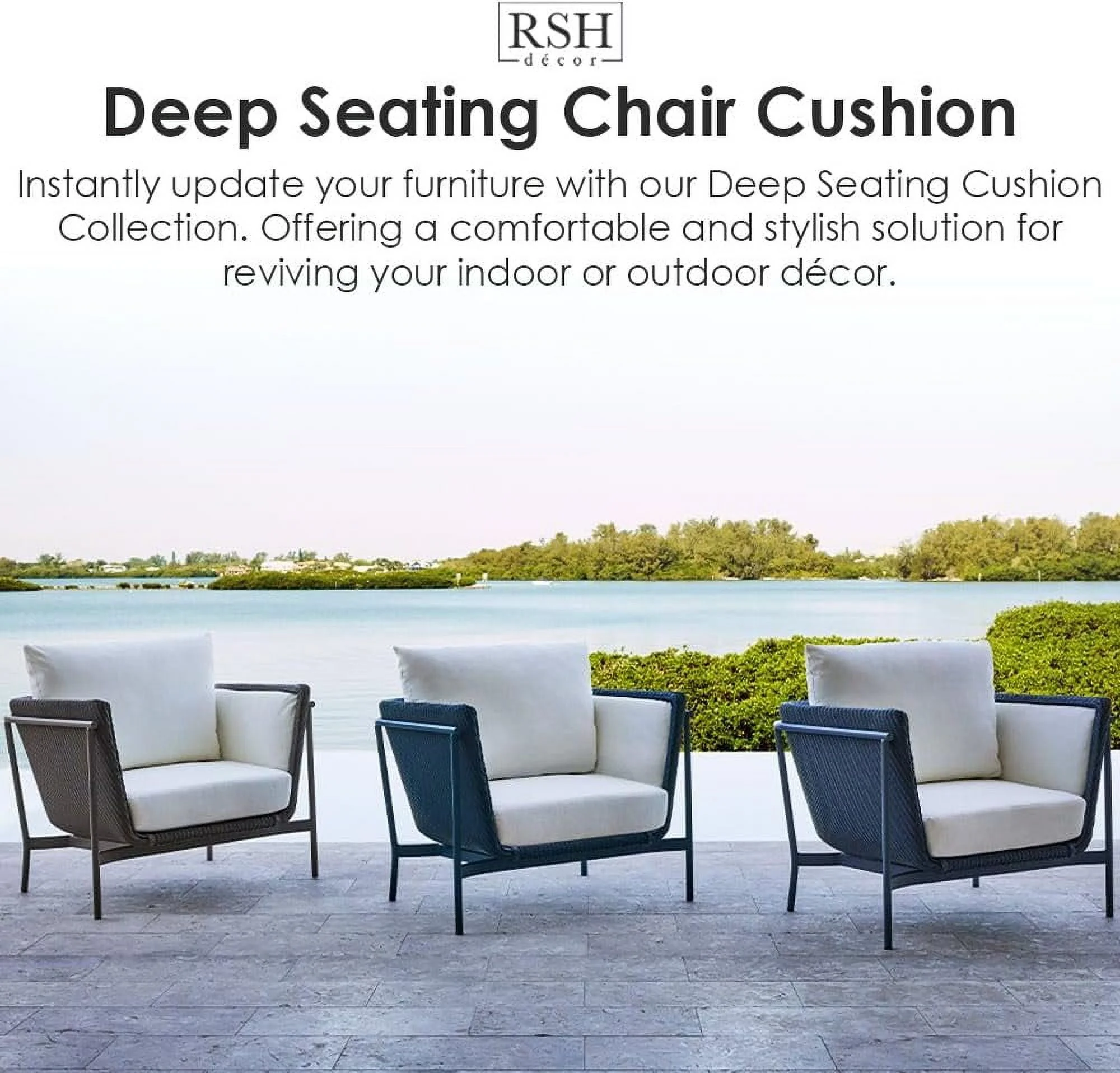 Indoor Outdoor Deep Seating Loveseat Cushion Set With Pillow Backs | All Weather Sunbrella Fabric | 1 Loveseat 46” W X 26” D X 5