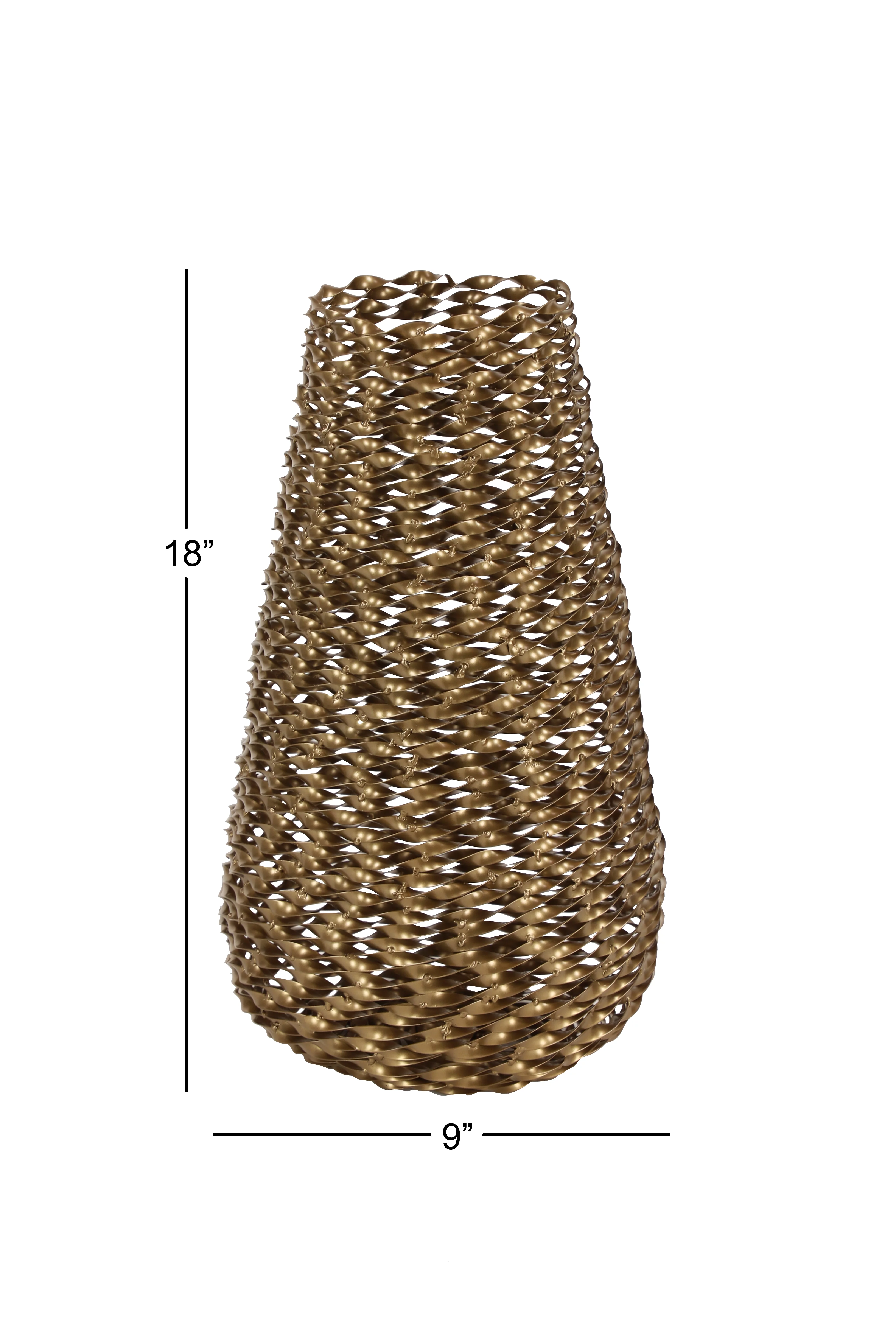 Decmode Modern Style Extra Large, Round, Twisted Gold Metal Vase, 9” x 18”