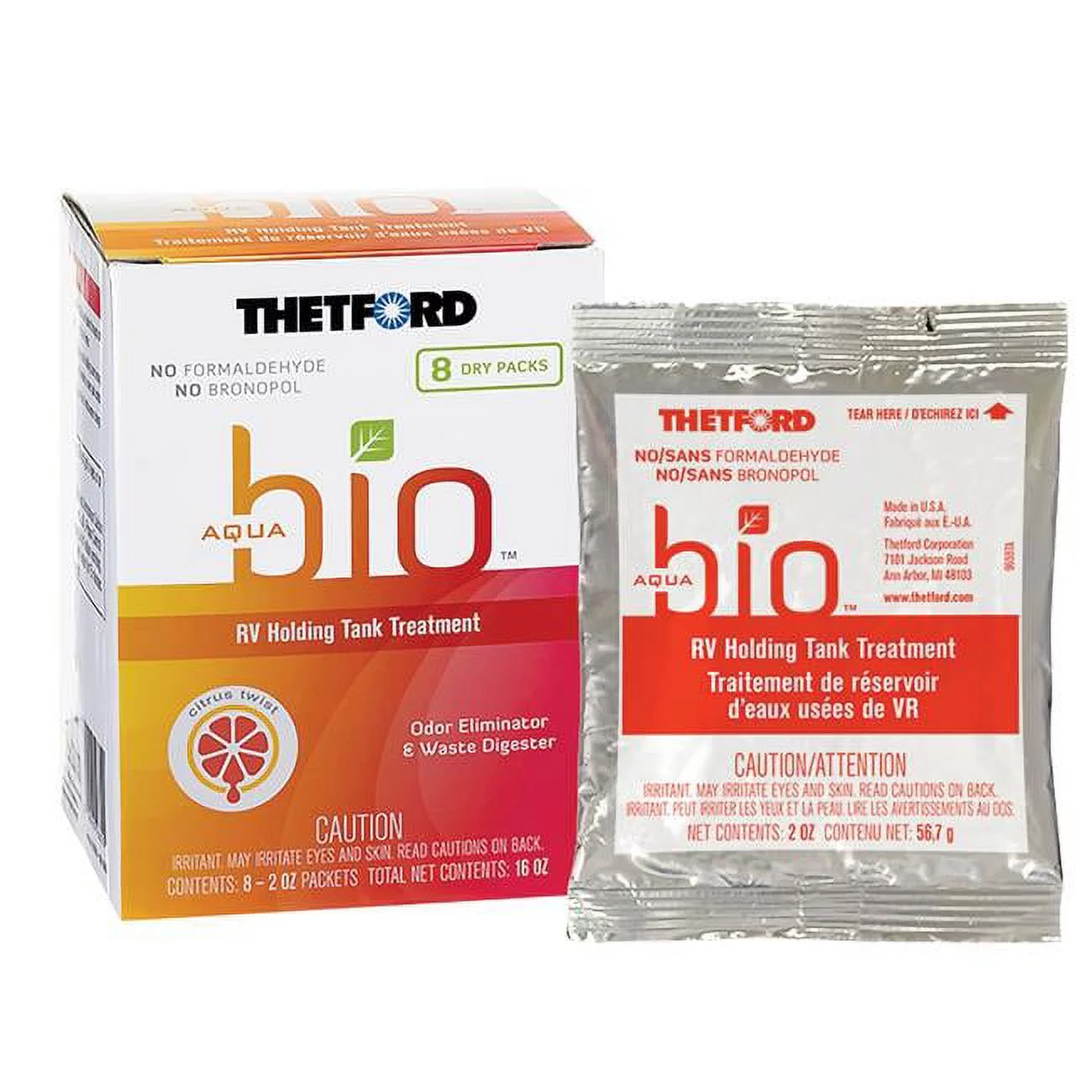 Thetford AquaBio 96600 RV Holding Tank Treatment Citrus Twist Scent, Formaldehyde Free 8 Pack Dripack