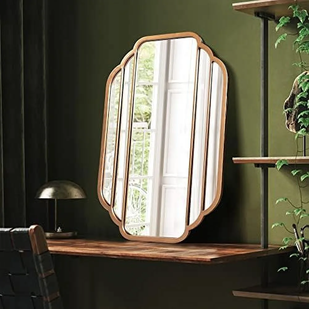 HYHBIBOOM Arched Wall Mount Mirror 42" x 28"  Brassy Gold Frame Decorative Mirror  Wall Decor  Farmhouse Arch Mirror  Rustic Vintage Style Hanging Mirror for Living  Entryway  Bed