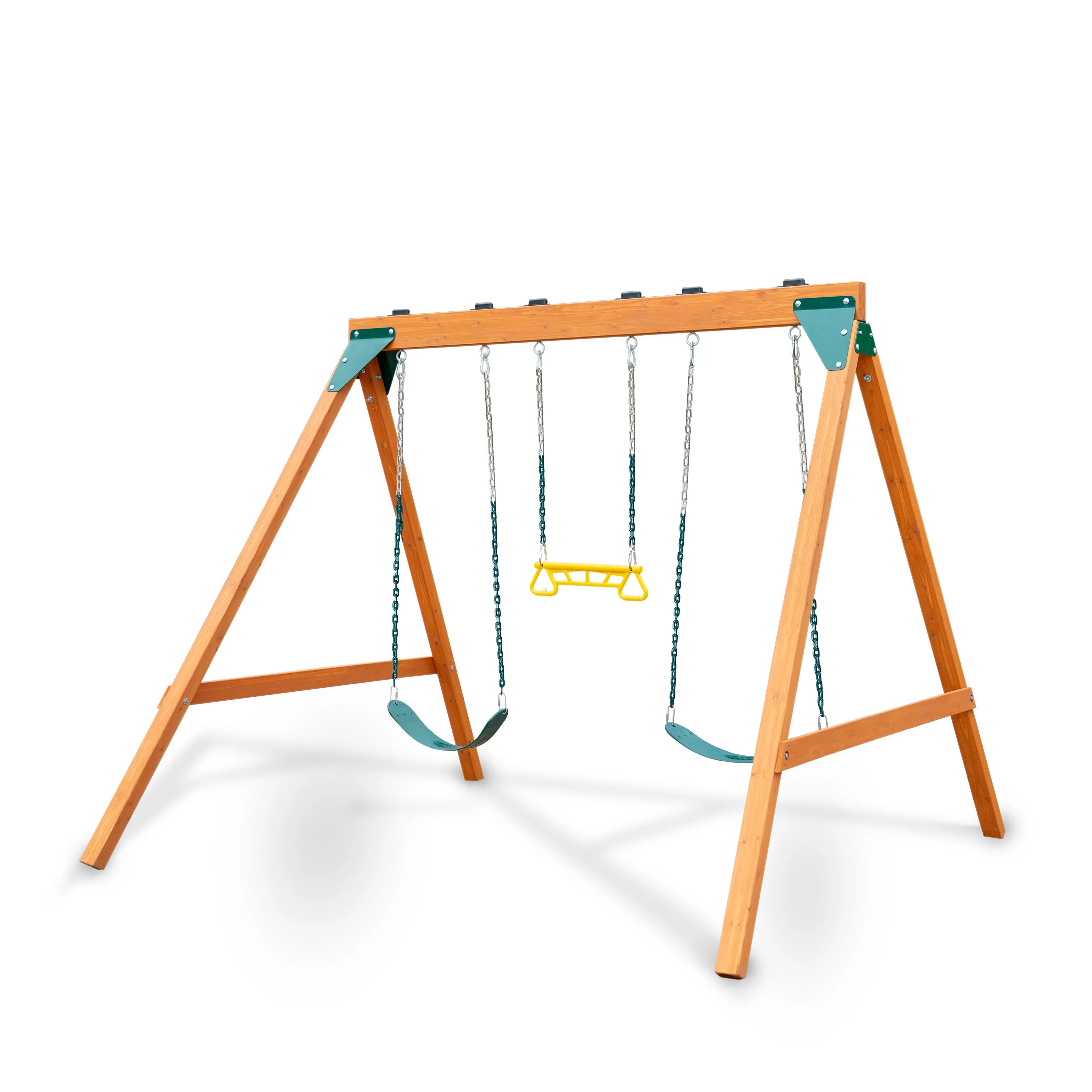 Swing-N-Slide Ranger Wooden Swing Set with 2 Swing Seats and Trapeze/Ring Combo Swing