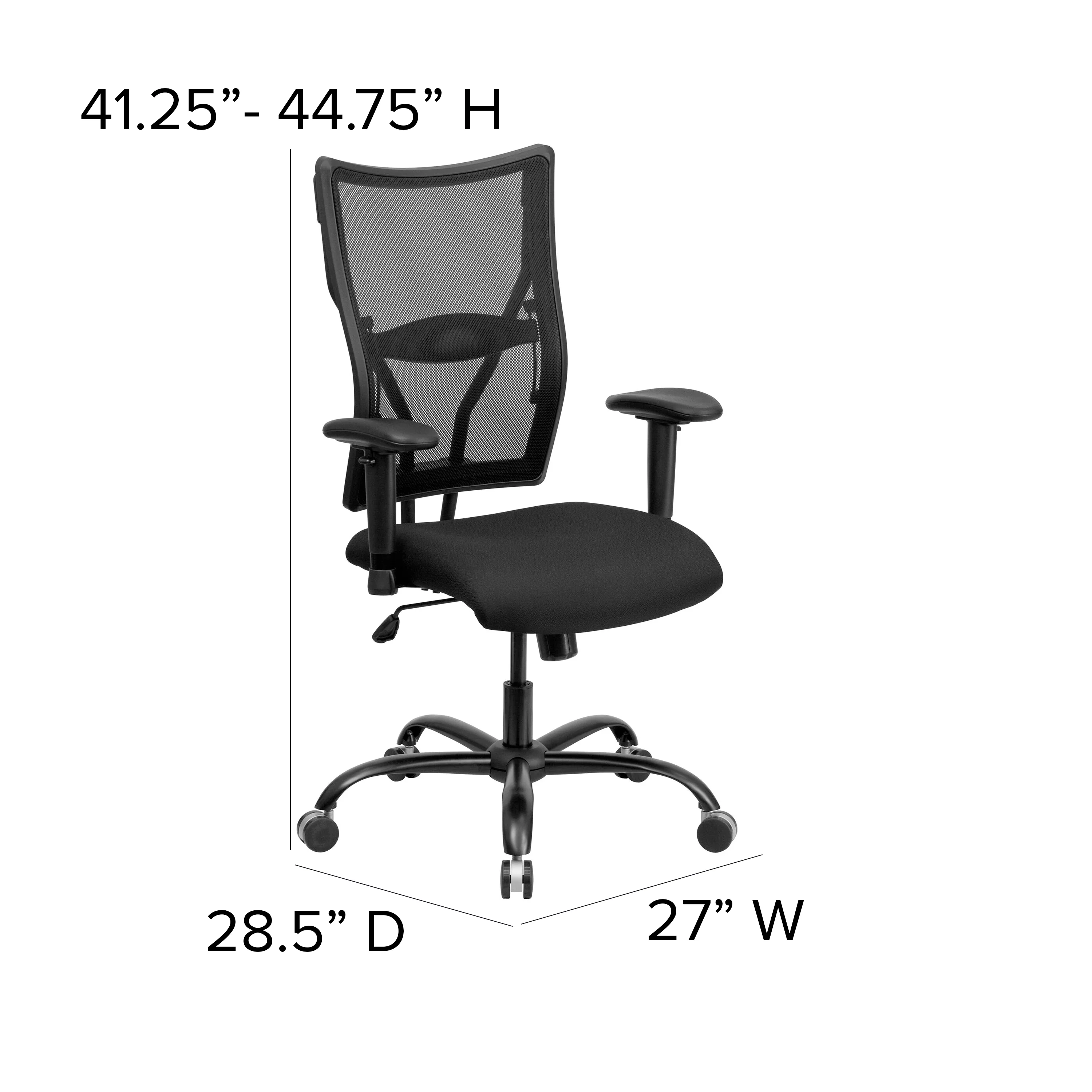 Emma + Oliver 400 lb. Big & Tall Black Mesh Swivel Ergonomic Office Chair with Adjustable Arms