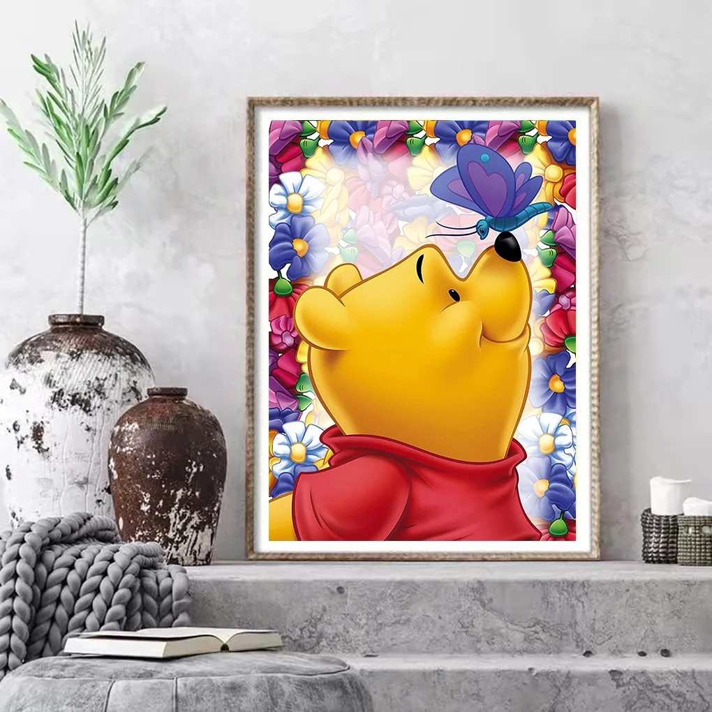 DIY 5D Diamond Painting Kit for Adult Kids Beginner, Winnie the Pooh Full Drill Round Diamond Embroidery Arts Painting by Number Kit for Relaxation, Home Wall Decor Gift 12x16 inch