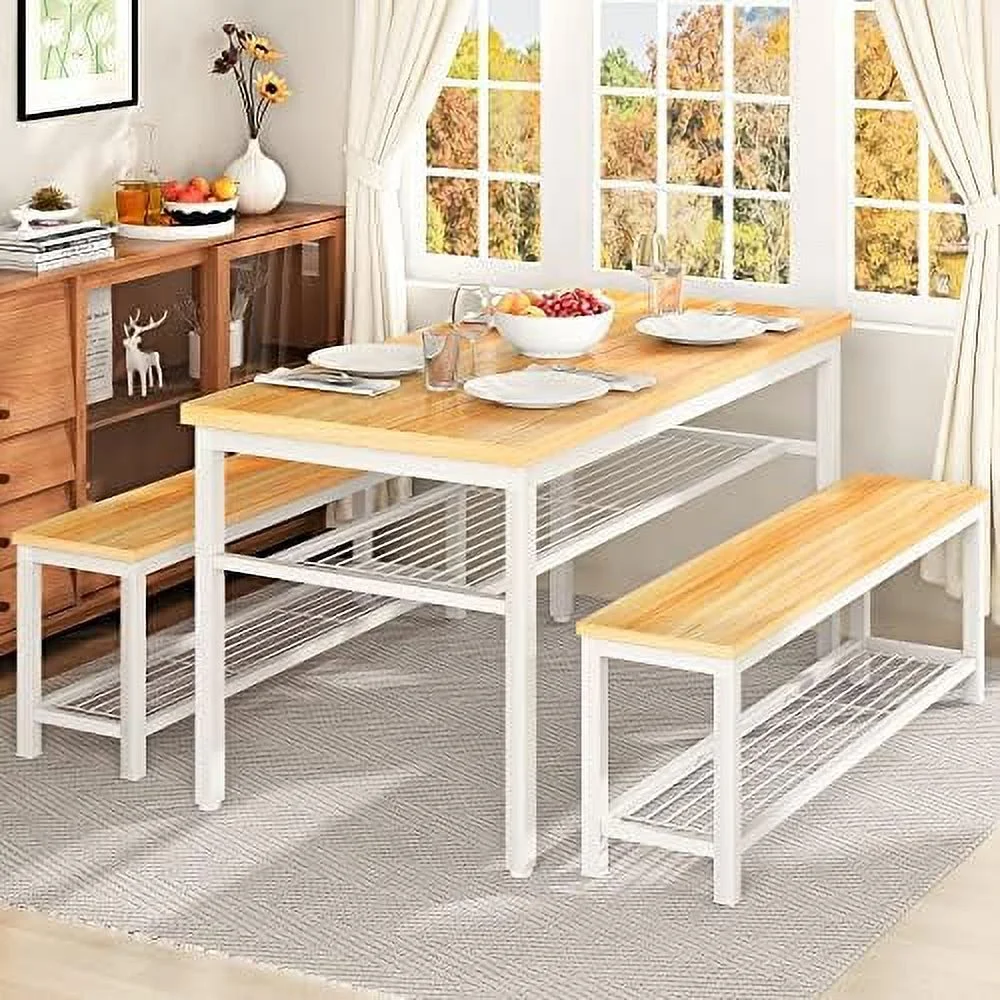 TJUNBOLIFE 3-Piece Dining Table Set  Rustic Dining Table with   Kitchen Table and Chairs Set for 4  Dining Table Set with 2   Industrial Dining Table Set for Dining Room  Kitchen