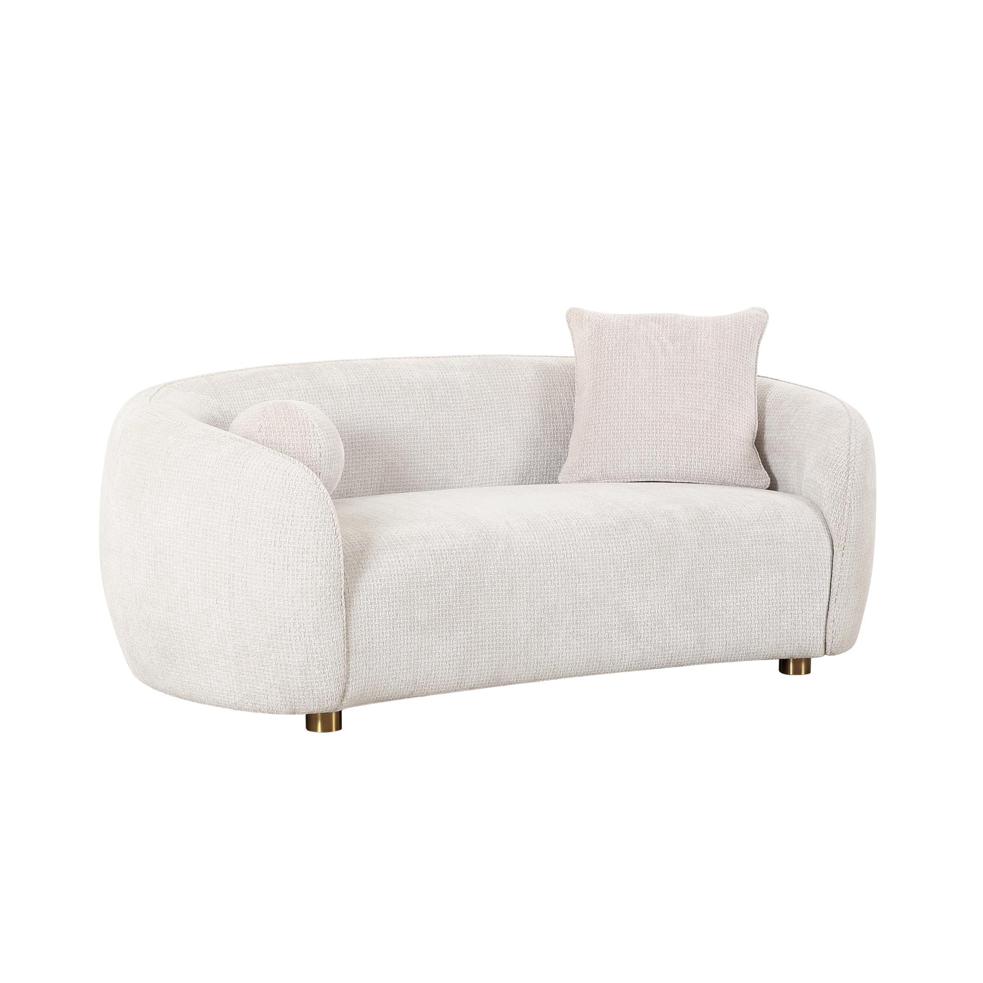 Pasargad Home Zarina Upholstered Modern Loveseat with 2 Pillows, Ivory