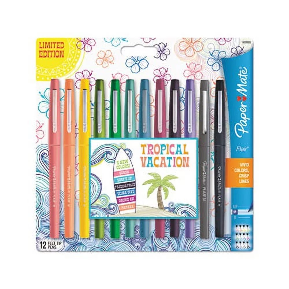 Limited Edition Point Guard Flair Stick Porous Point Pen Medium 0.7mm, Tropical Ink/Barrel, Dozen
