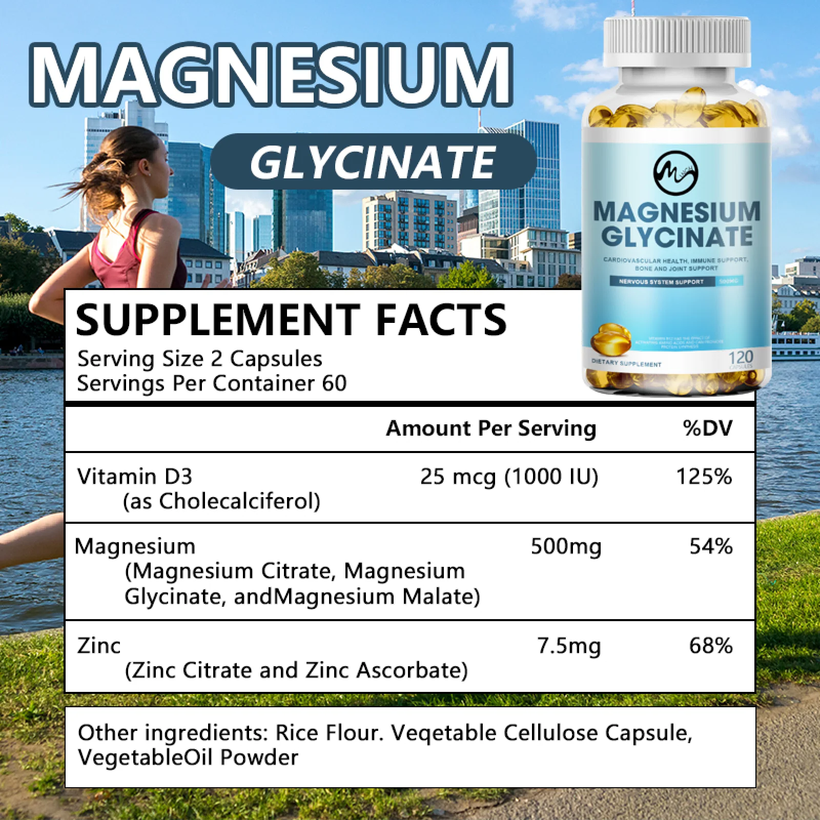 Magnesium Glycinate - 500mg Supplements Support Bone,Immune,Mood,Sleep,120 Capsules