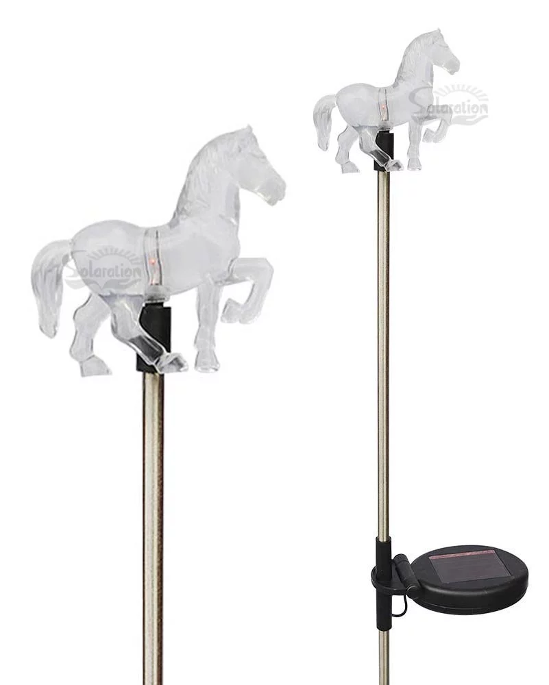 Clear Acrylic Horse Solar Powered Yard Stake, Set of 2, Outdoor Walkway Lighting