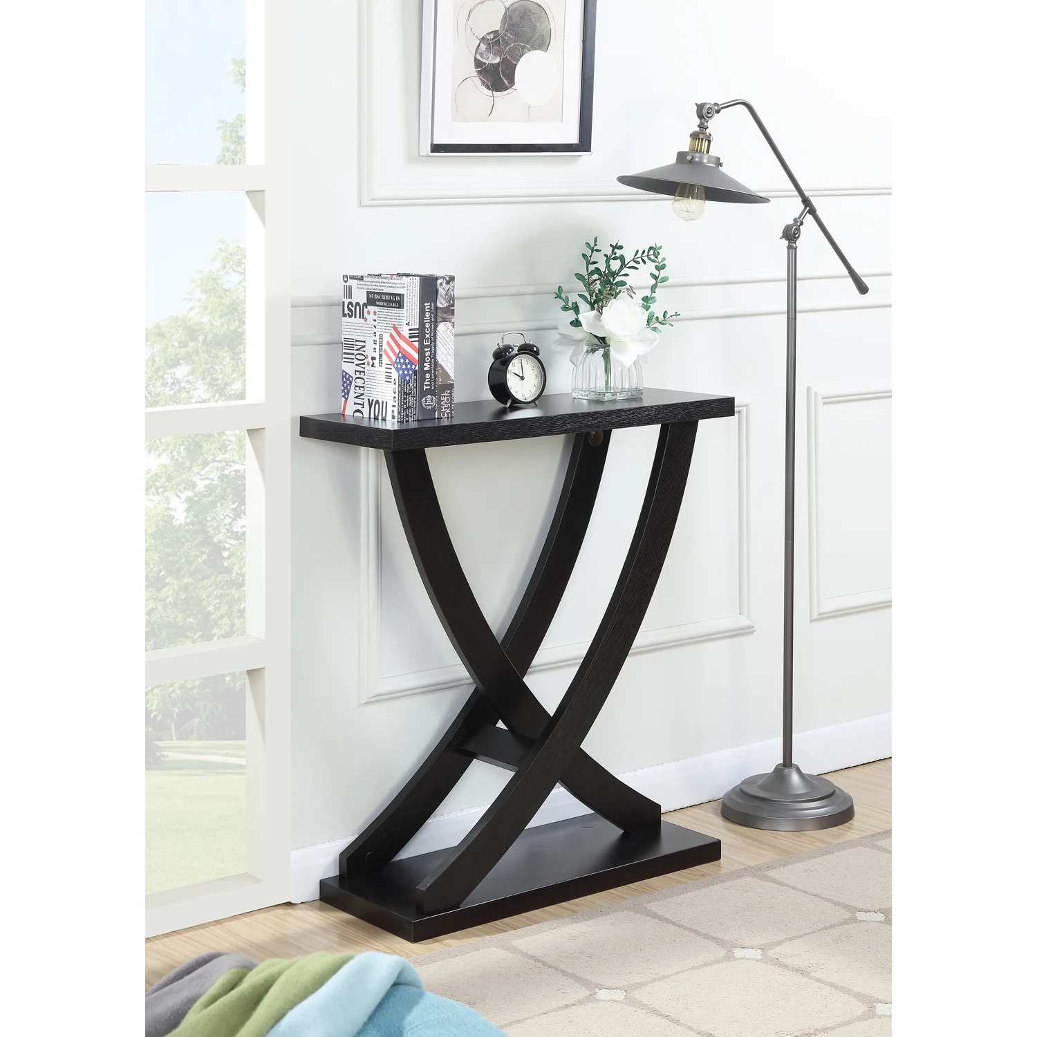 Convenience Concepts Newport Cross Step Console Table, Espresso