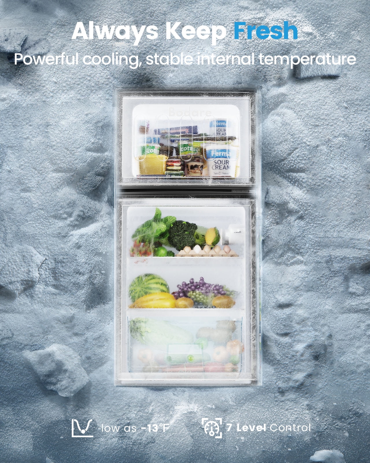 Bodare 3.2 Cubic Feet Freestanding Mini Fridge with Freezer