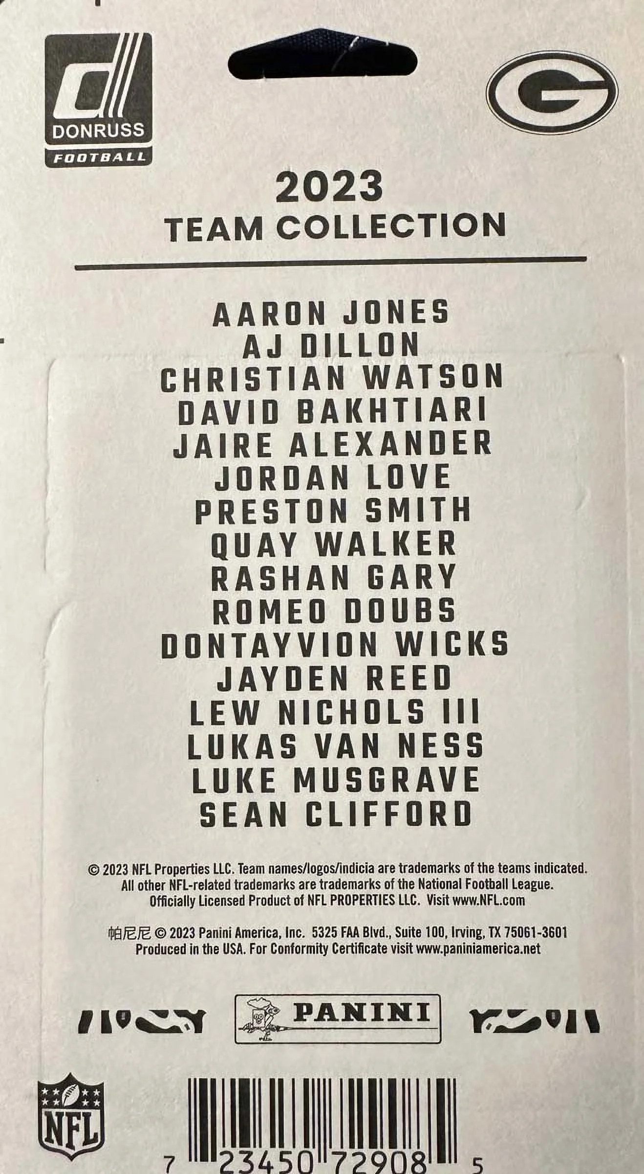 2023 Donruss Green Bay Packers NFL Team Collection Hanger Set