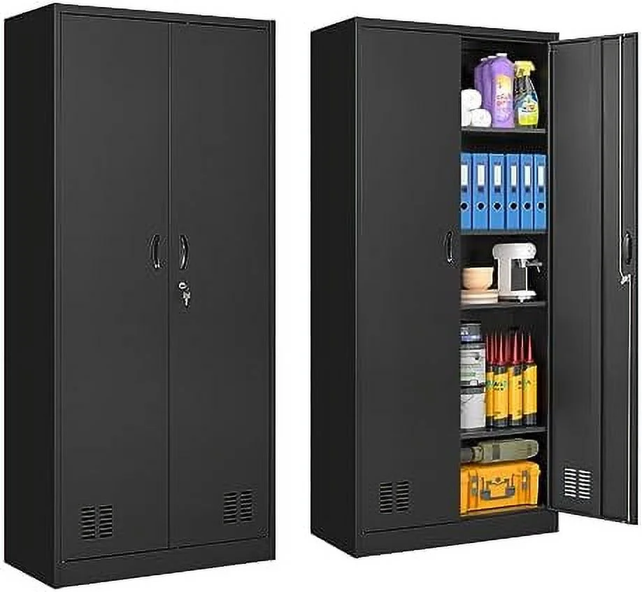 NLTBONNIE Metal Garage  Cabinet Steel Locking  Cabinet 2 Doors 4 Shelves 71" Lockable Garage Tool Cabinet Steel Snapit Steel Utility Locker Tool  Tall Cabinets for Garage  Systems