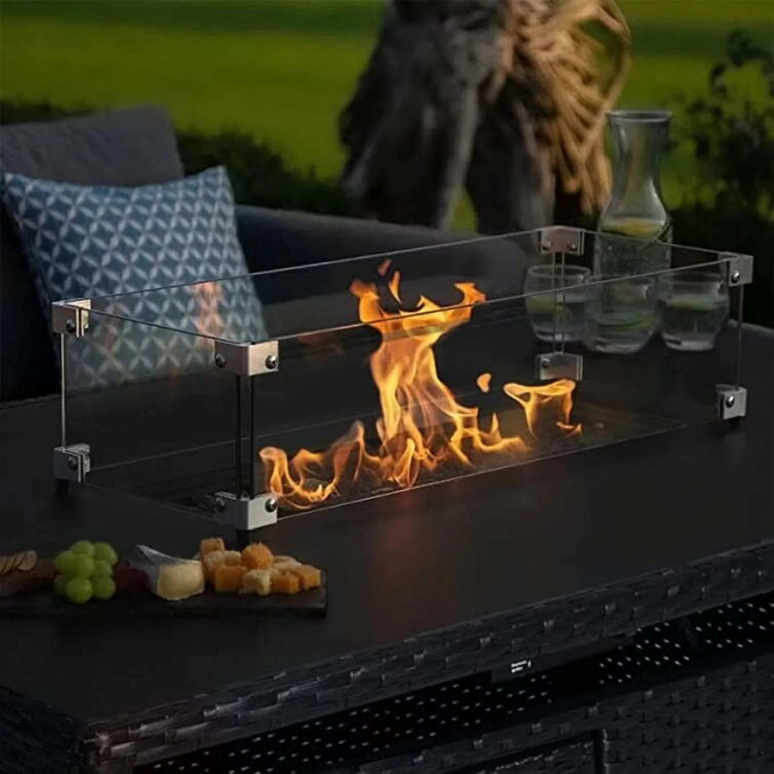 Waleaf 44 inch Propane Gas Fire Pit Table with Waterproof Cover, 50,000 BTU Auto-Ignition Gas fire Table with Glass Tabletop and Lava Rocks,Outdoor Party Fire Pit Table for Patio Backyard and Garden