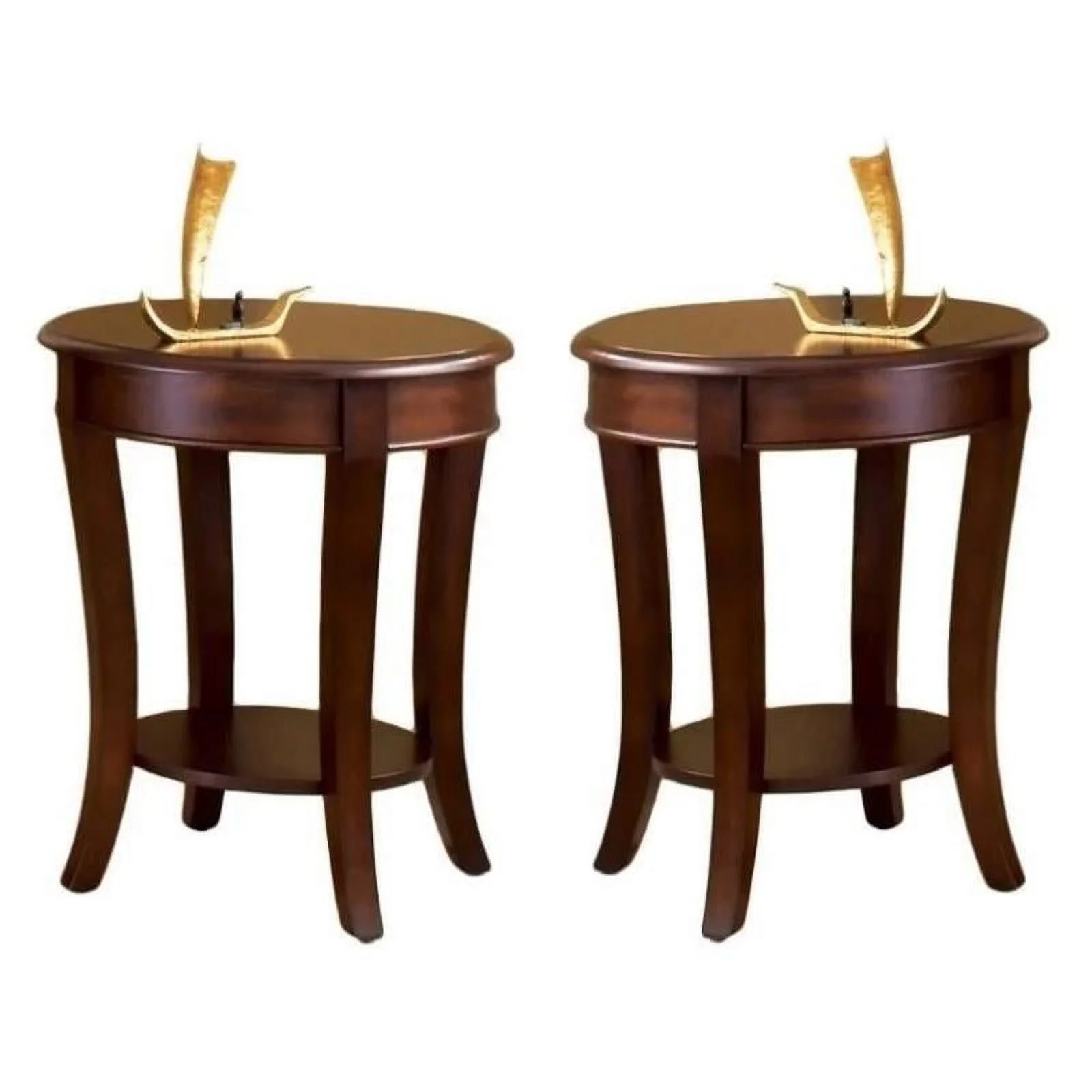 Home Square Wooden End Table in Cherry Brown Finish - Set of 2