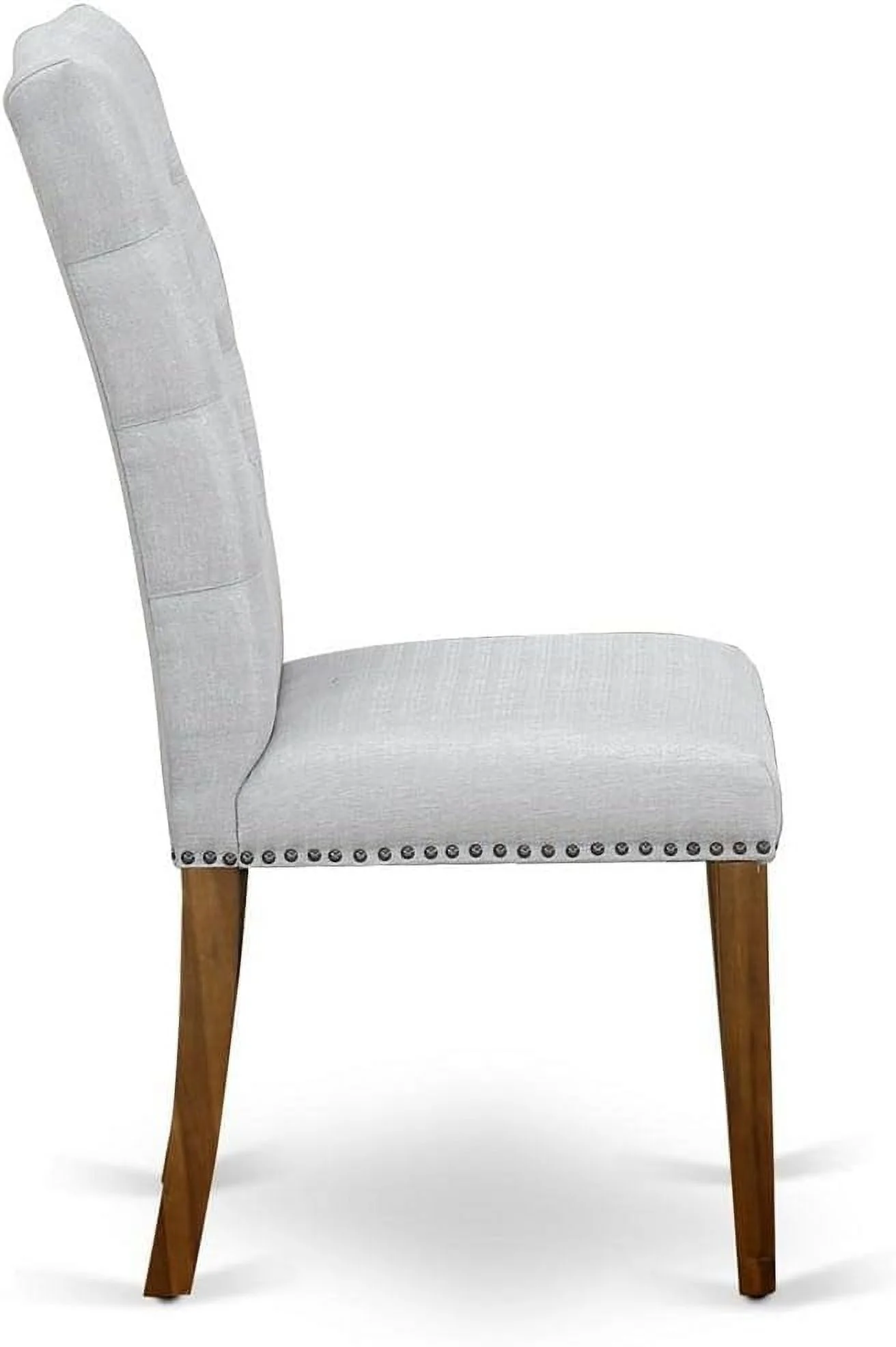 ELP8T05 Elsa Parson Dining Chairs - Button Tufted Nailhead Trim Grey Linen Fabric Upholstered Chairs, Set Of 2, Walnut