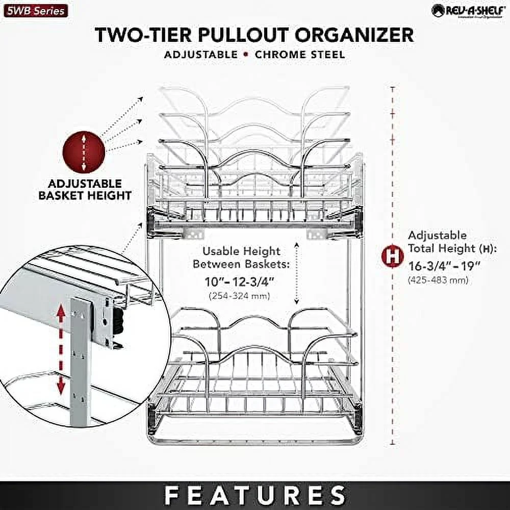 STVBCN 2-Tier Kitchen Cabinet Pull Out  and Drawer Organizer Slide Out Pantry  Basket in Multiple Sizes  12 x 18 In  5WB2-1218CR-1