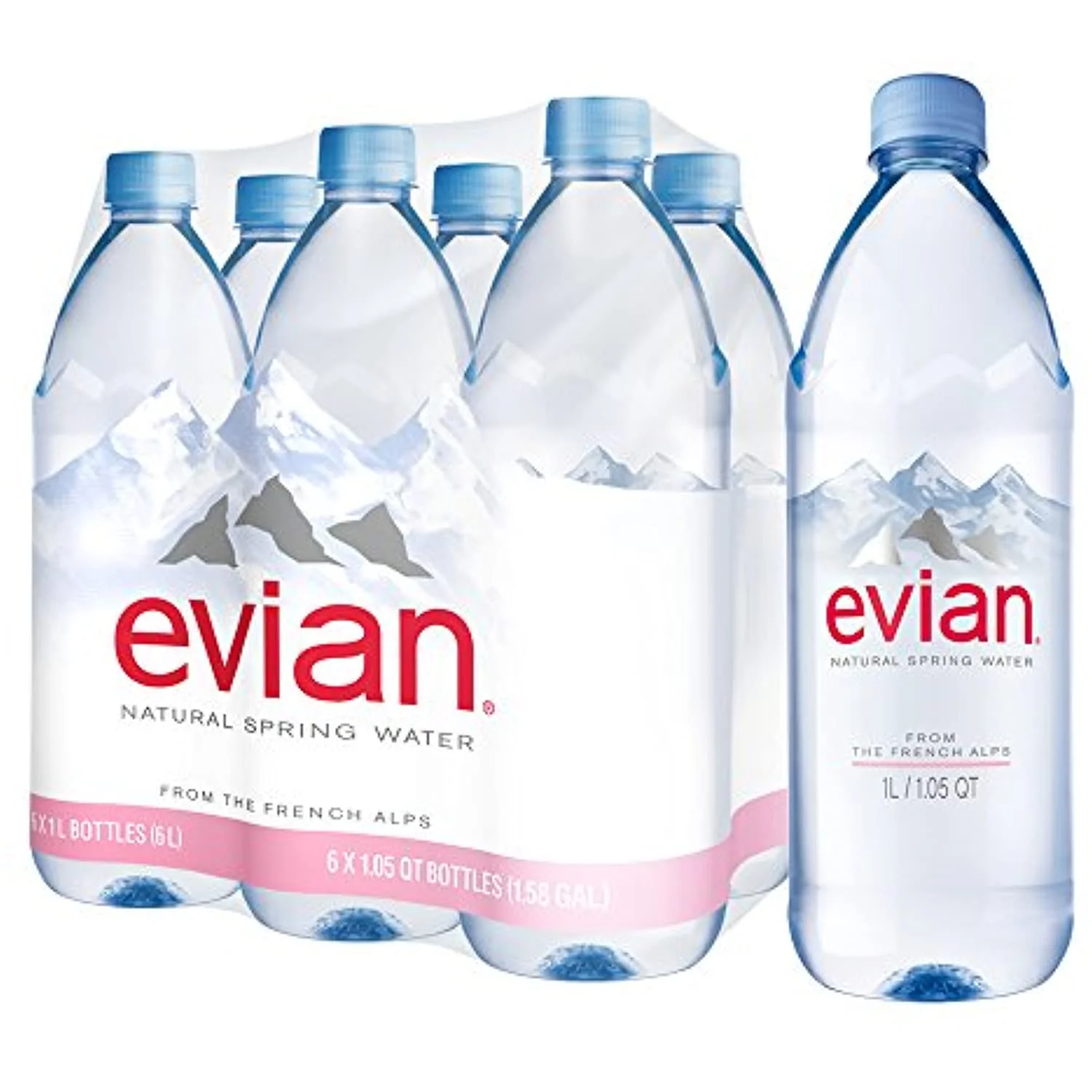 Evian Natural Spring Water , Naturally Filtered Spring Water In Large Bottles 33.81 Fl Oz (Pack Of 6)