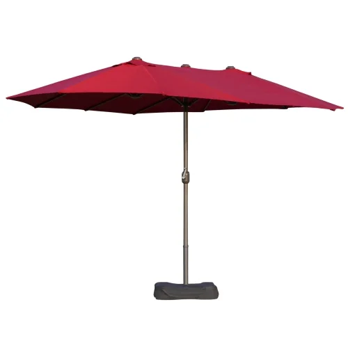Buumin Outsunny Patio Umbrella 15' Steel Rectangular Outdoor Double Sided Market with base, Sun Protection & Easy Crank for Deck Pool Patio, Wine Red