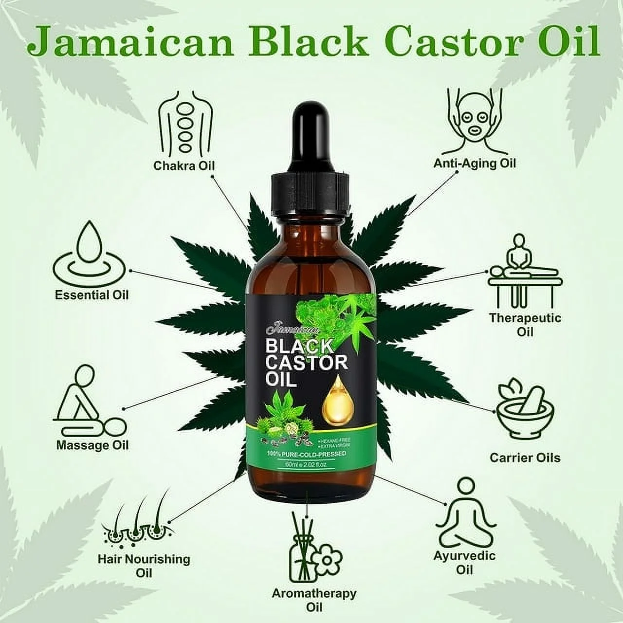Jamaican Black Castor Oil for Hair Growth 60ml(2.02 fl.oz) Natural Moisturizer for Face, Body & Nails, Carrier Oil for Essential Oils and DIY Beauty - 5pack
