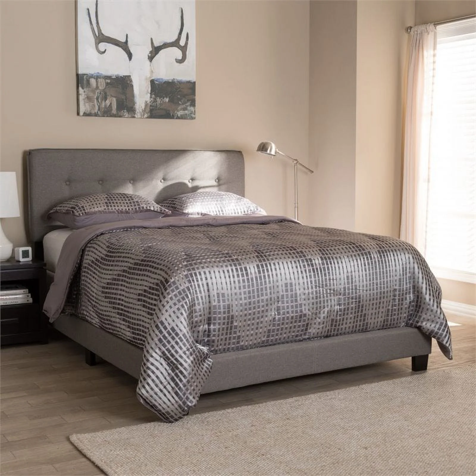 Bowery Hill Fabric Tufted Queen Bed in Light Grey