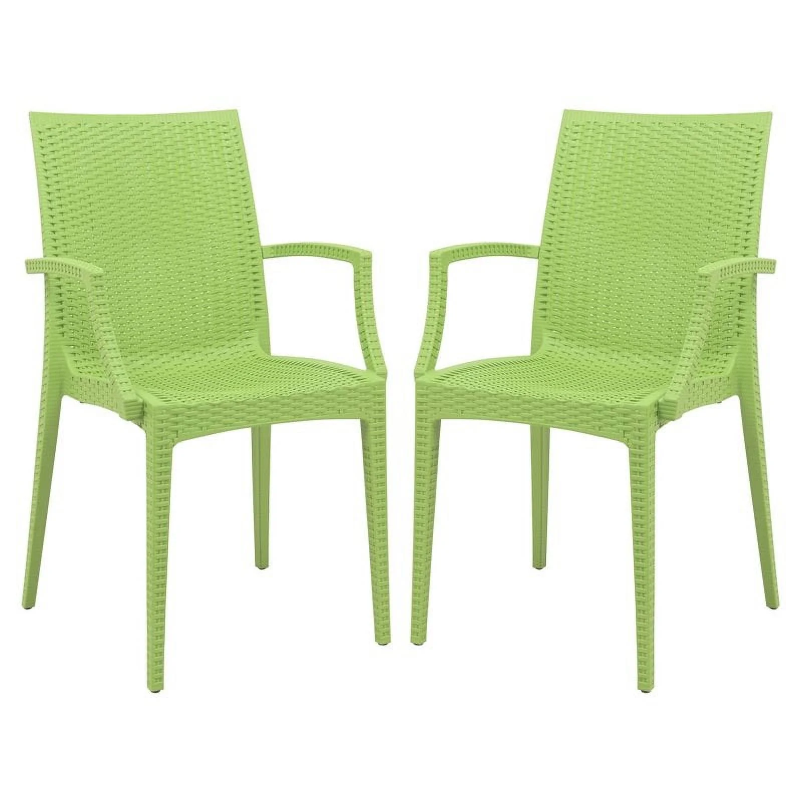 Afuera Living Modern Weave Indoor Outdoor Dining Armchair in Green Set of 2