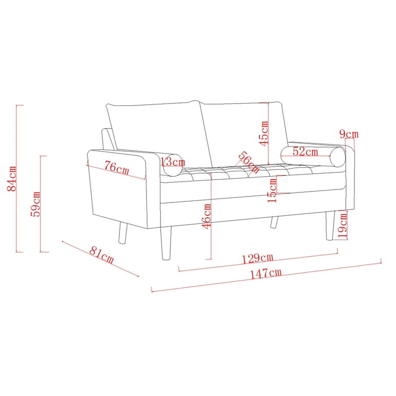Home Square Genoa 3 Piece Set with Velvet Living Room Sofa & 2-Loveseat in Gray