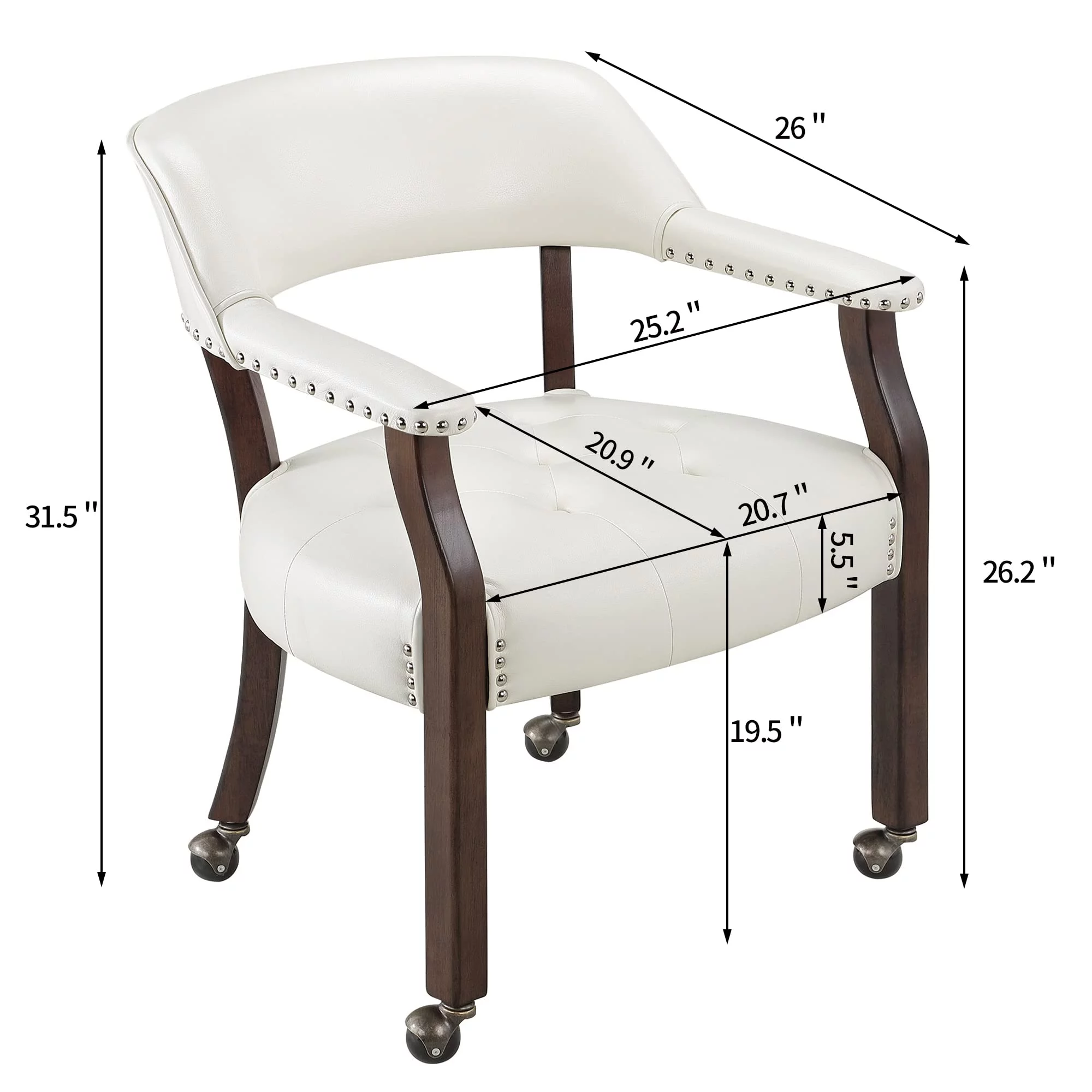 JESONVID Dining Chair with Casters, Captain's Chairs with Rollers Dinette Sets Poker Chairs with Wheels Kitchen Table Rolling Chairs High Back Chair On Caster(White 1533WT)