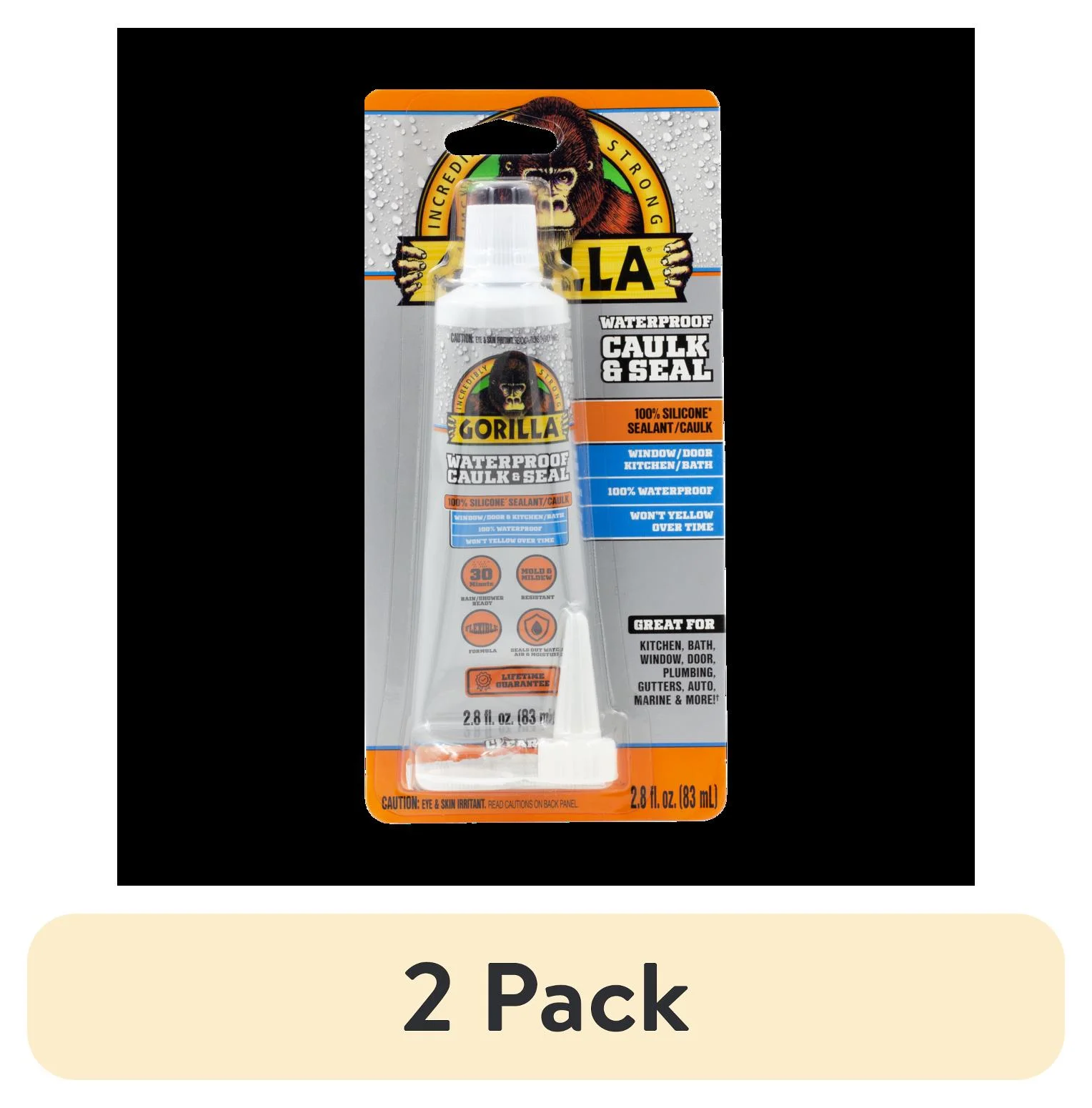 (2 pack) Gorilla Glue Silicone Sealant, 2.8oz. Clear. Assembled Product Weight 0.32 lb