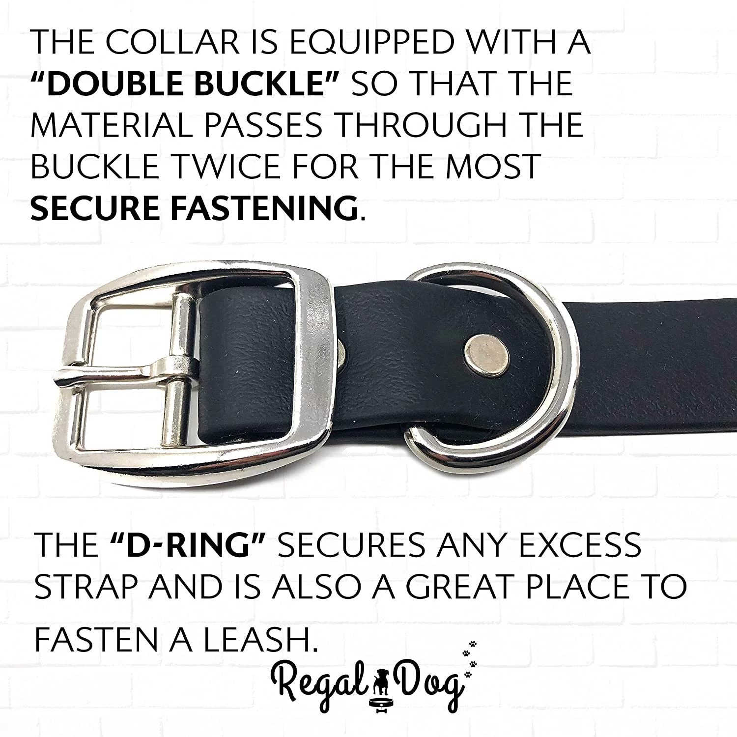 Regal Dog Products Waterproof Dog Collar with Double Buckle and D Ring