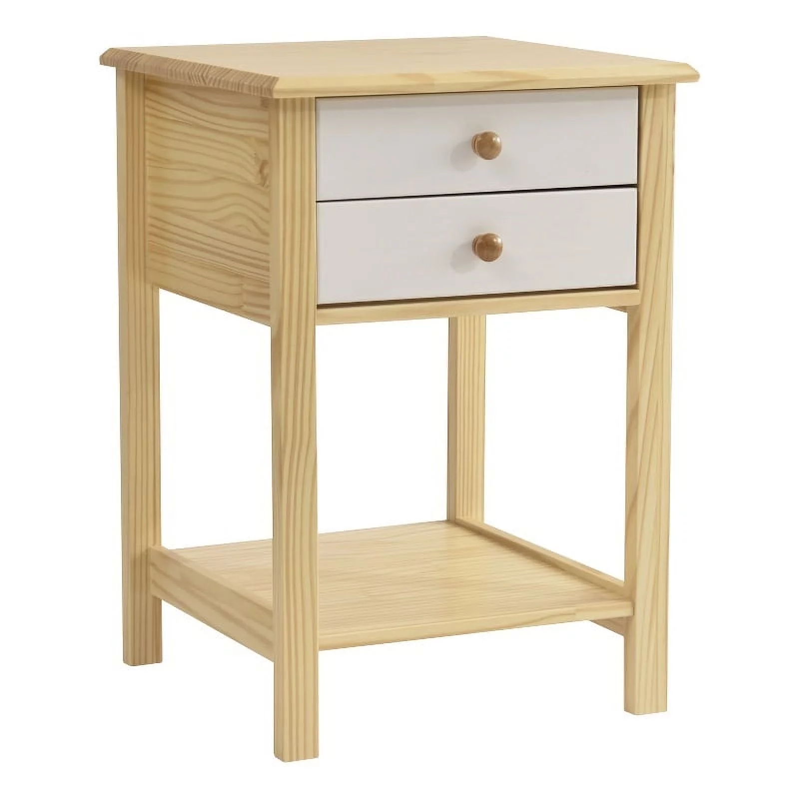 Home Square Solid Pine Wood 2 Drawer Nightstand in White & Natural - Set of 2