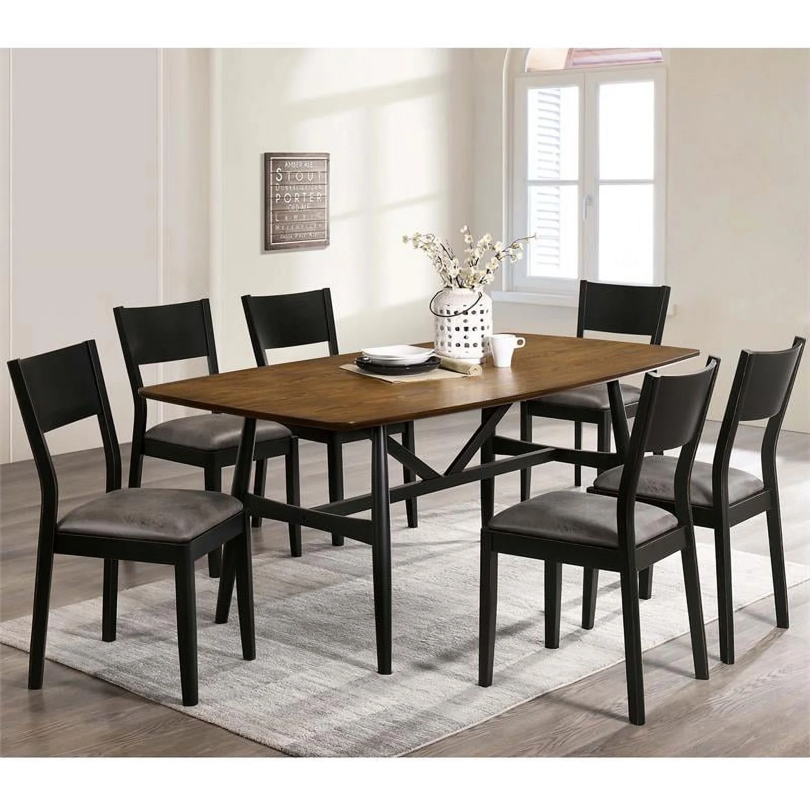 FOA Kapok Wood Padded 5-Piece Dining Set in Black and Gray