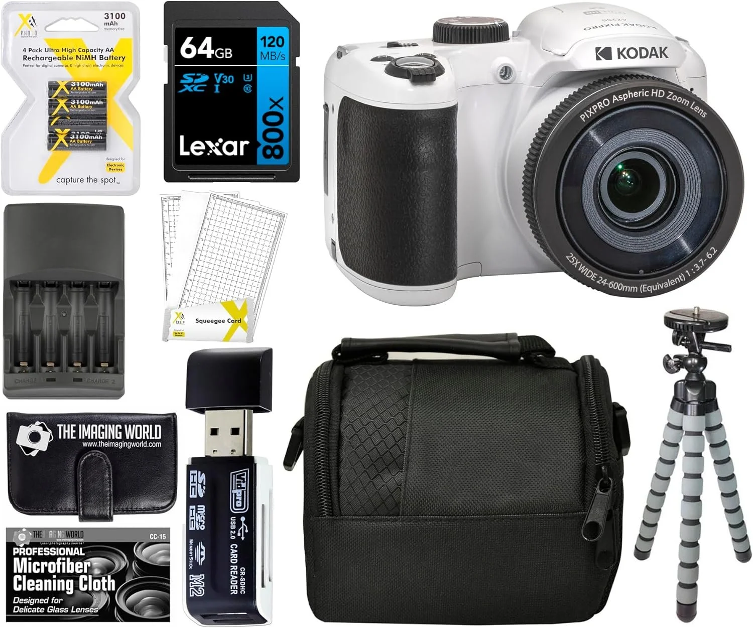 Kodak PIXPRO White AZ255 16MP Digital Camera 25X Optical Zoom 24mm Wide Angle Lens Optical Image Stabilization 1080P Full HD Video 3