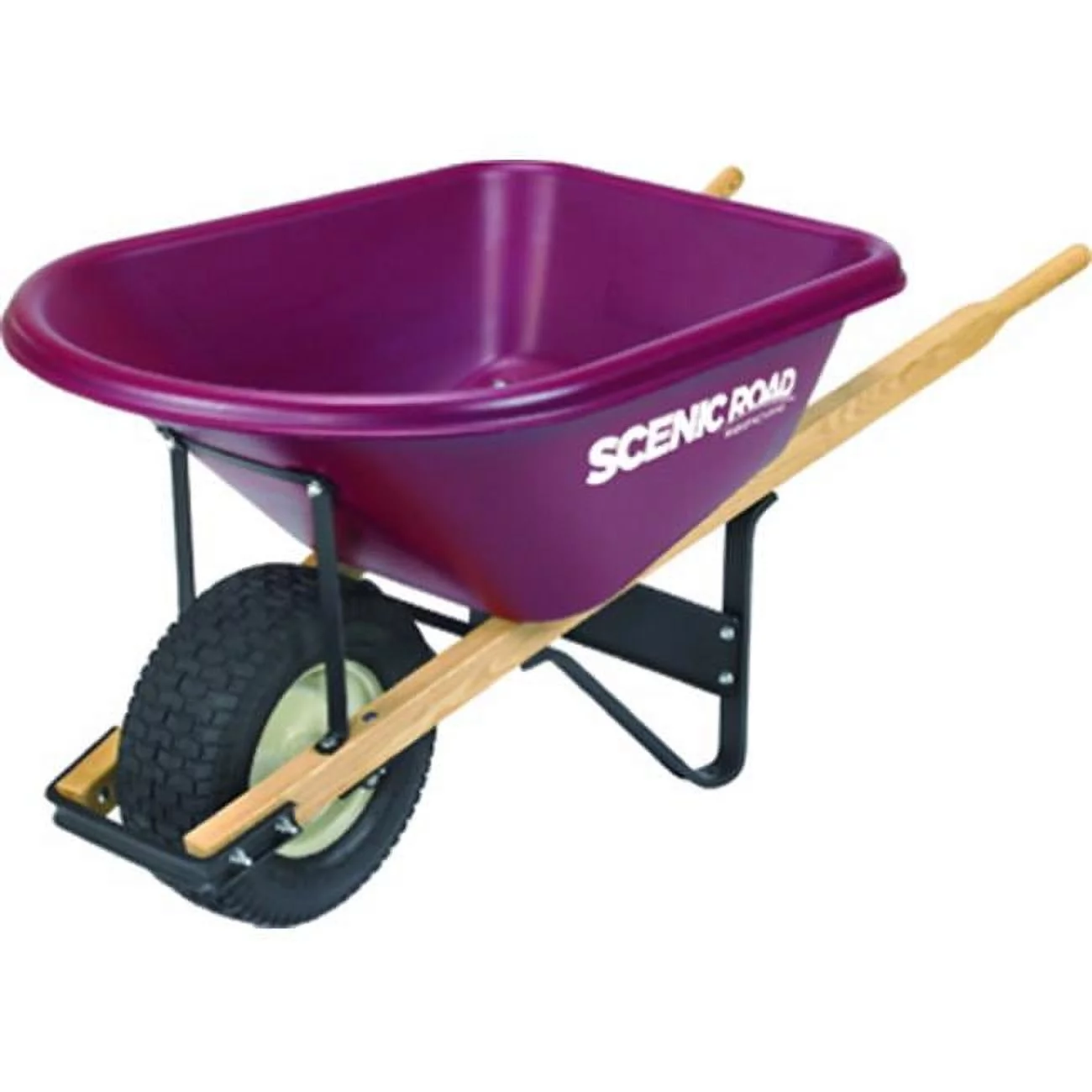 Scenic Road M6-1T Heavy-Duty Poly Wheelbarrow,  4-Ply Turf Tire, Maroon, 6-Cu. Ft. - Quantity 1