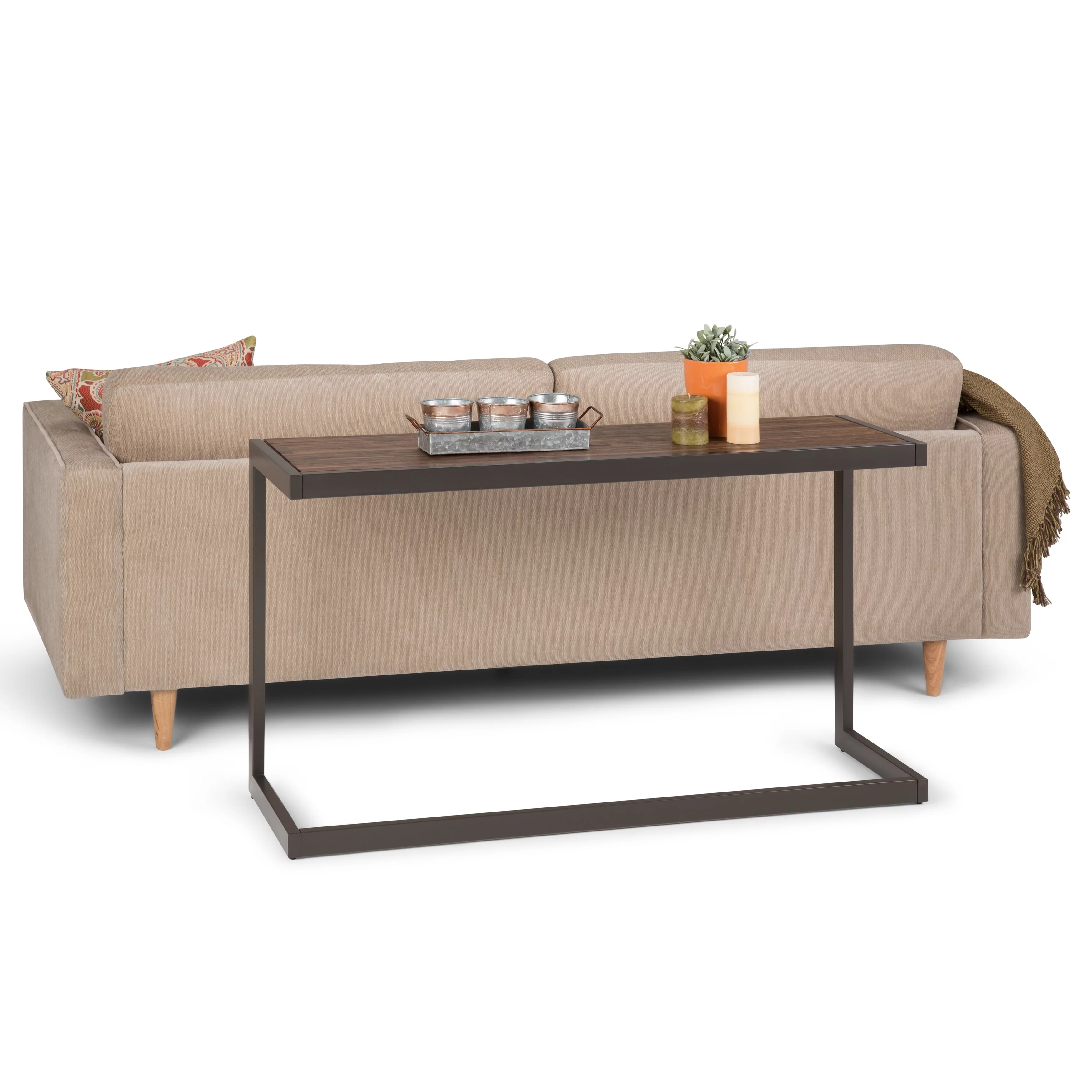 WyndenHall  Cecilia SOLID ACACIA WOOD and Metal 52 inch Wide Industrial Console Sofa Table - 52 inch Wide Rustic Natural Aged Brown