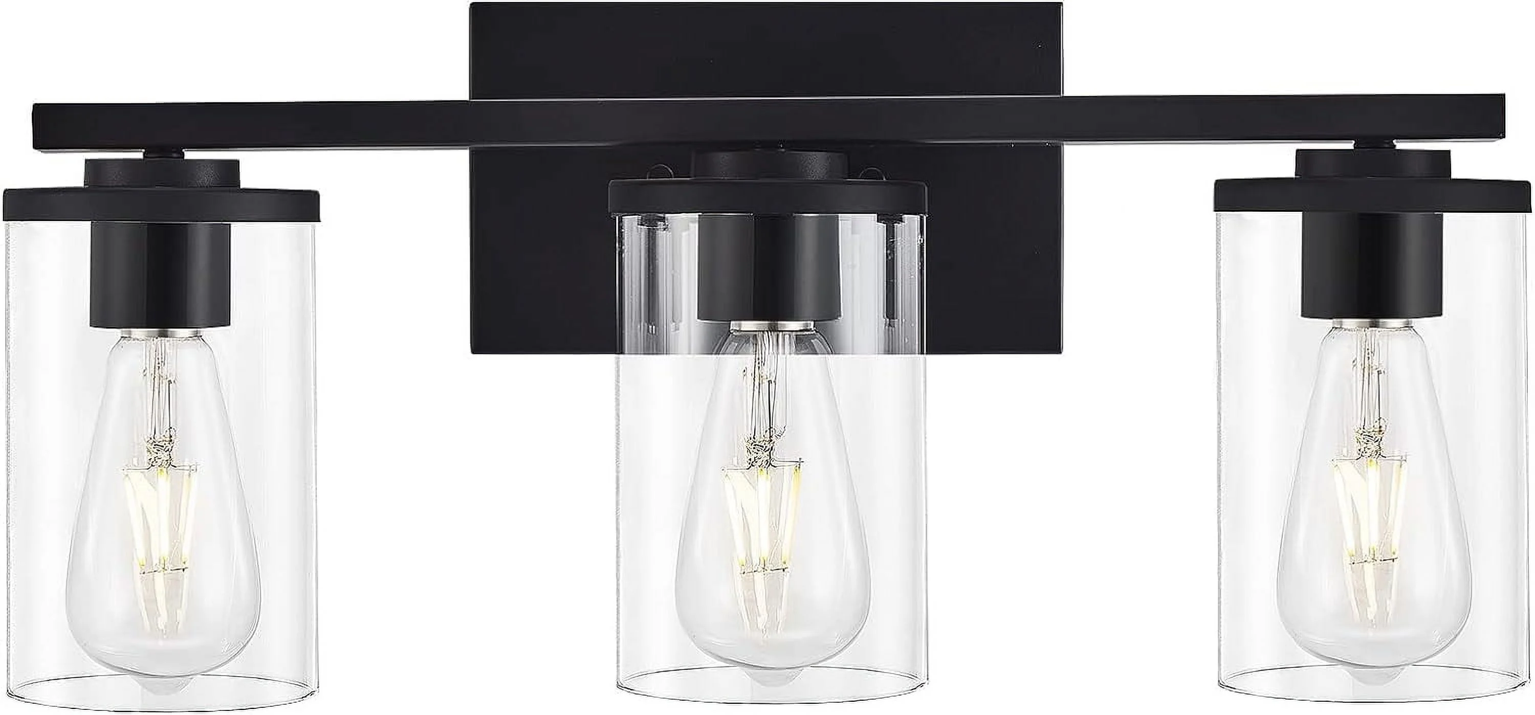 Vanity Light with 3-Light Classic Bathroom Light Fixtures Modern Wall Light with Clear Glass Shade Elegant Wall Sconce for Mirror Bedroom Farmhouse Bathroom Living Room Hallway Matte Black