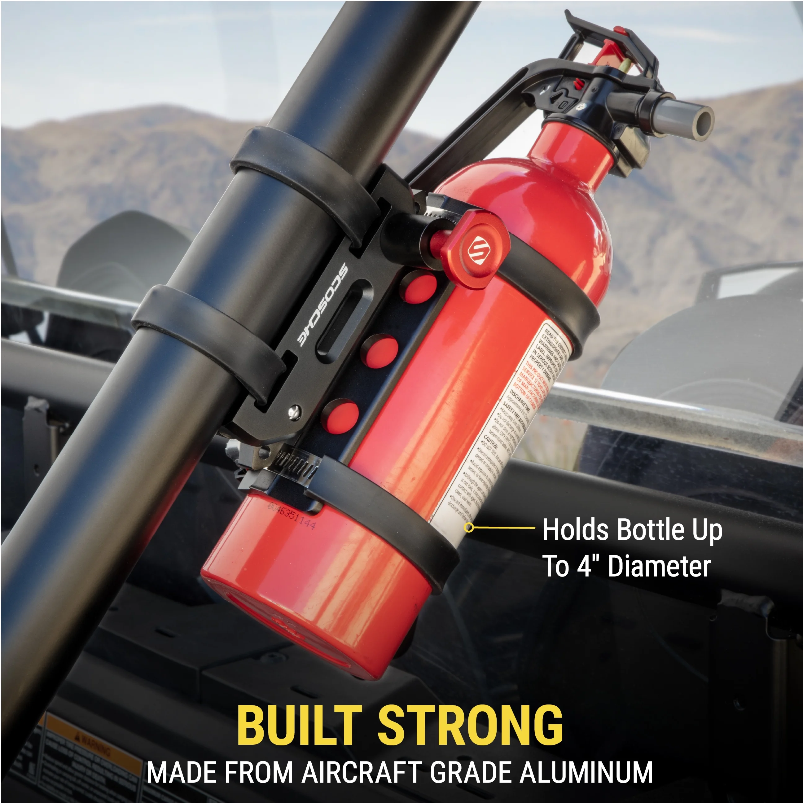 Scosche PSMUFE-VA1 Universal Fire Extinguisher Mount, Quick Release.