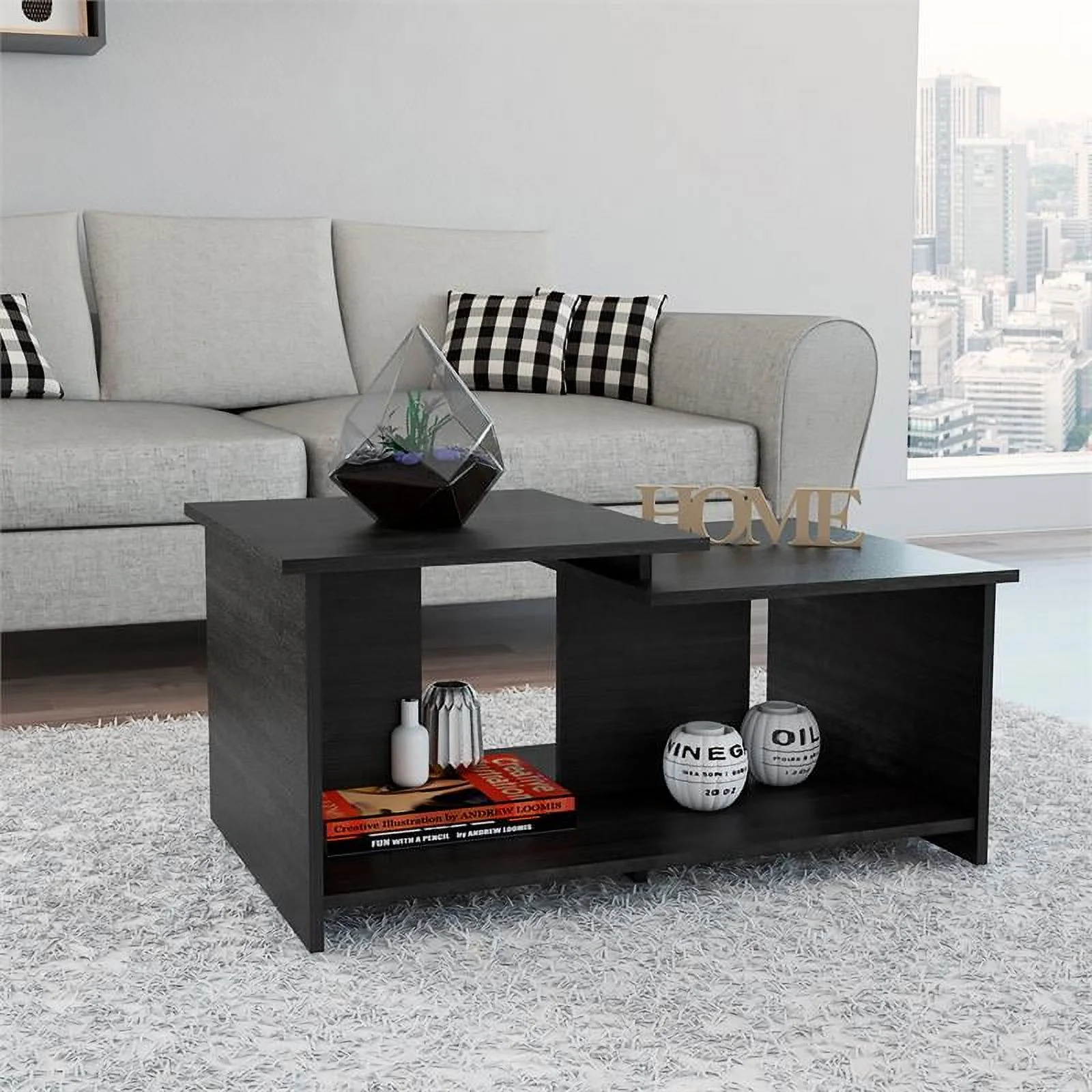 Home Square 2-Piece Set with Coffee Table and Bar Cart Cabinet