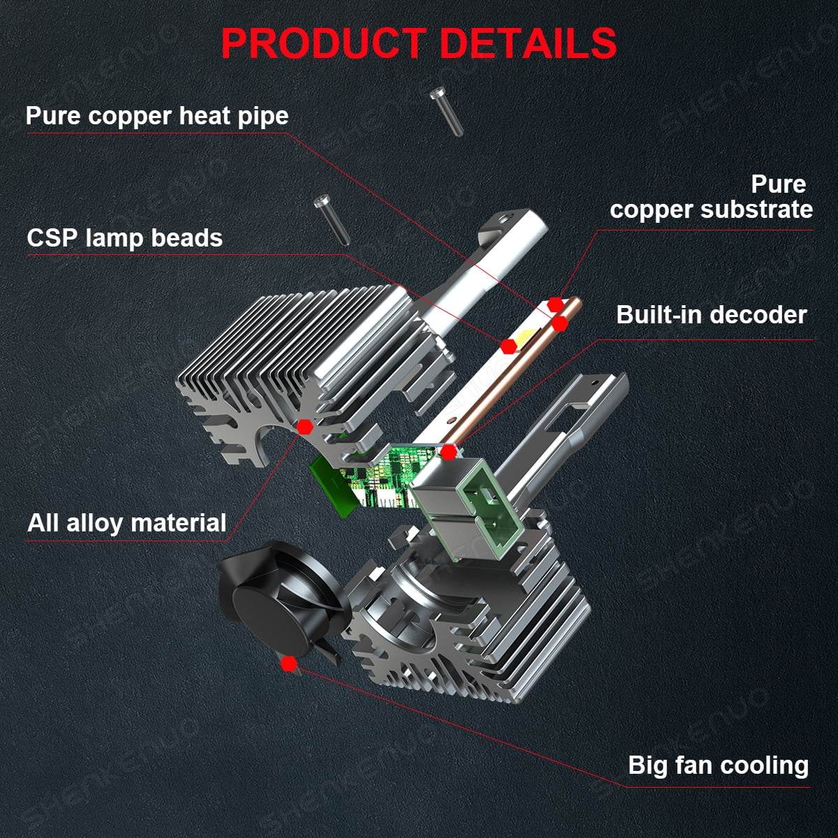 For Ford Mustang 2008-2017 D3S LED Headlight Bulb High Low Beam Light Kit 6000K