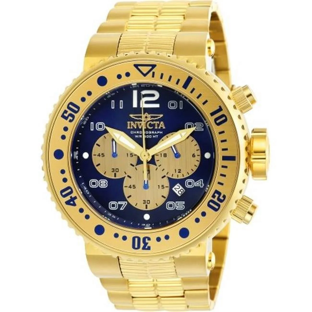 Mens Pro Diver Quartz Chronograph Blue & Gold Dial Watch