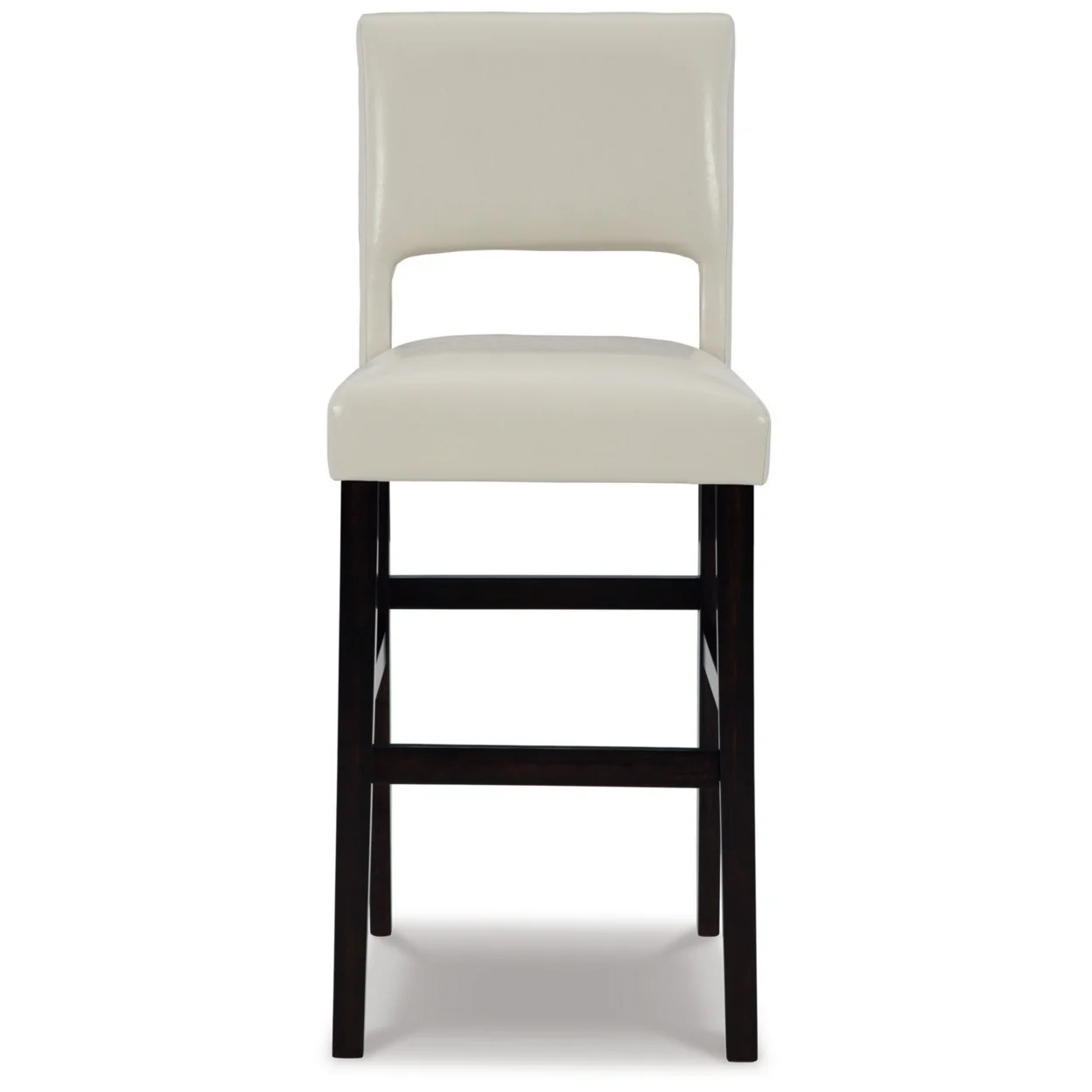 Naos 30 Inch Barstool Set of 2 Ivory Faux Leather Brown Wood Frame - Saltoro Sherpi