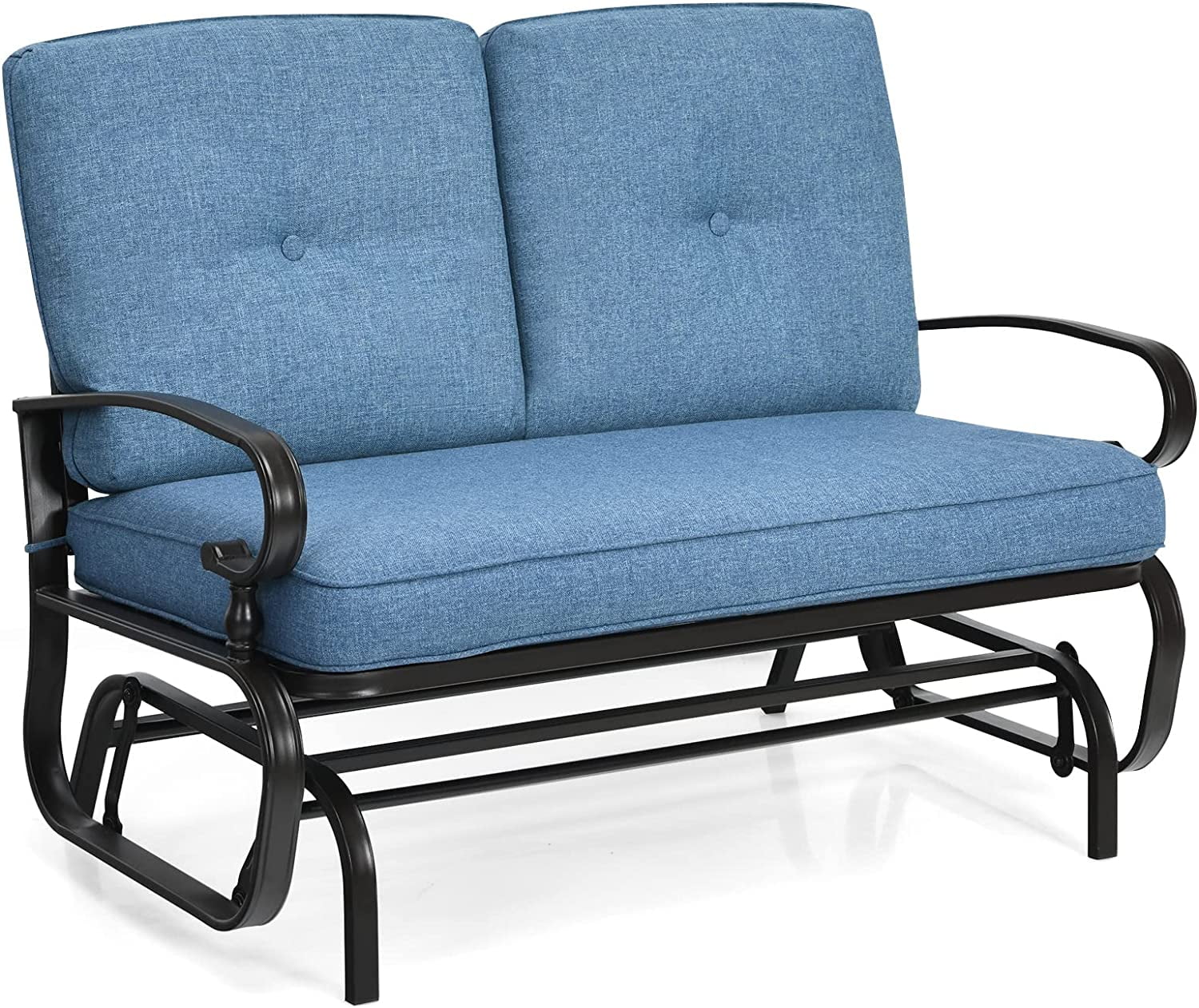 Outdoor Glider Bench Patio Loveseat with Cushions, 2-Person Outdoor Rocking Chair, Porch Glider Swing for Garden, Backyard, Poolsise, Patio Seating Rocker (Navy)