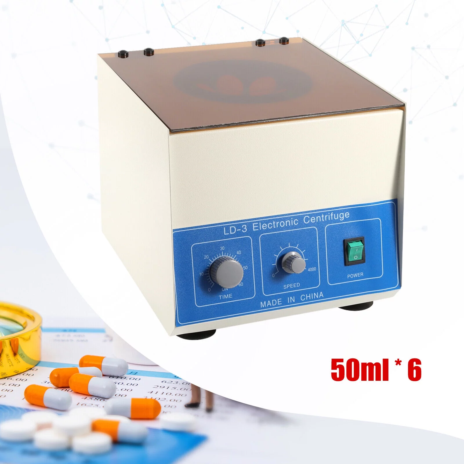 Electric Centrifuge Machine Desktop Lab Benchtop Centrifuges 4000rpm 50ml6