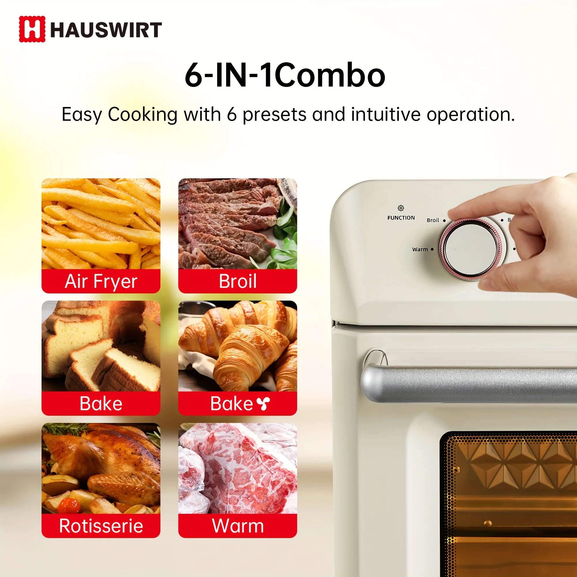 DFSDFGF32 26.5Qt Countertop Convection Oven, XL Air Fryer 12-Slice Toaster Broil Dehydrate 6-in-1 Combo, 1200 Watts, Non-Stick, Stainless Steel, Online Recipe Booklet