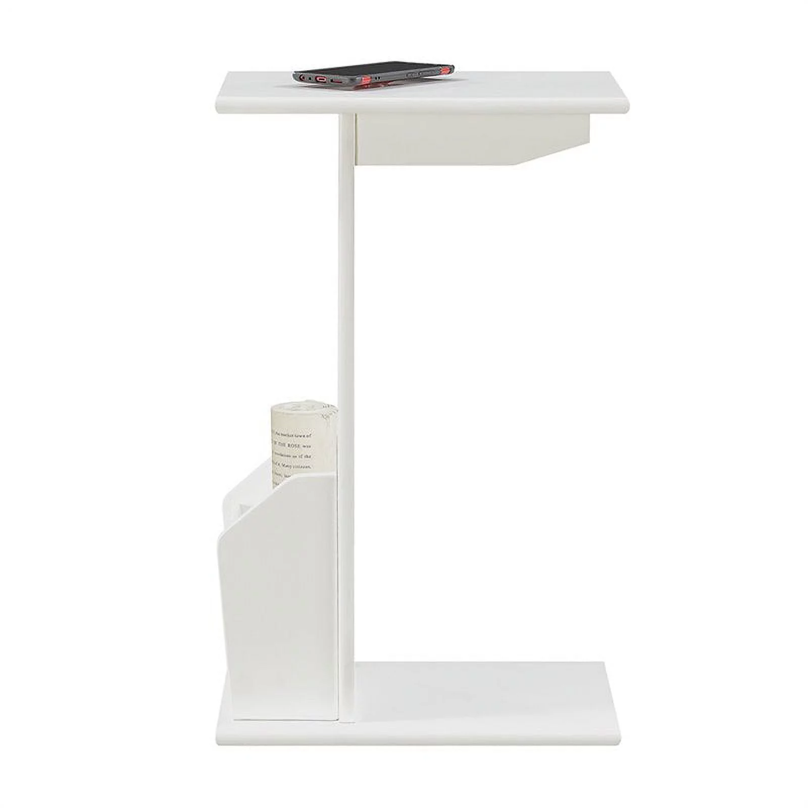 Pemberly Row C-Shape Modern Wood Magazine End Table in White