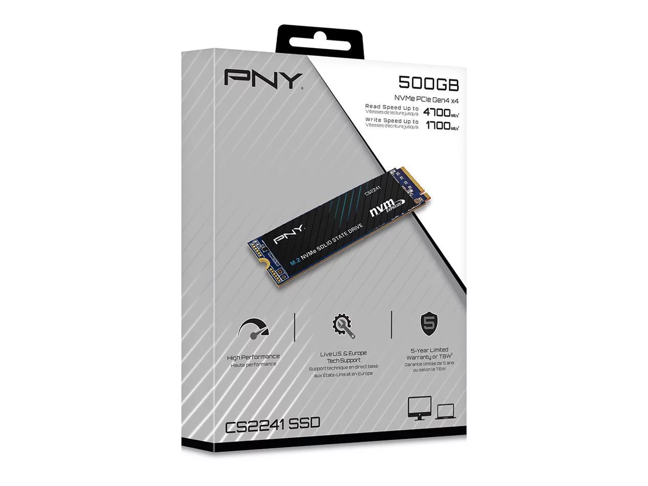 PNY CS2241 M.2 2280 500GB PCI-Express 4.0 x4 3D NAND Internal Solid State Drive (SSD) M280CS2241-500-RB