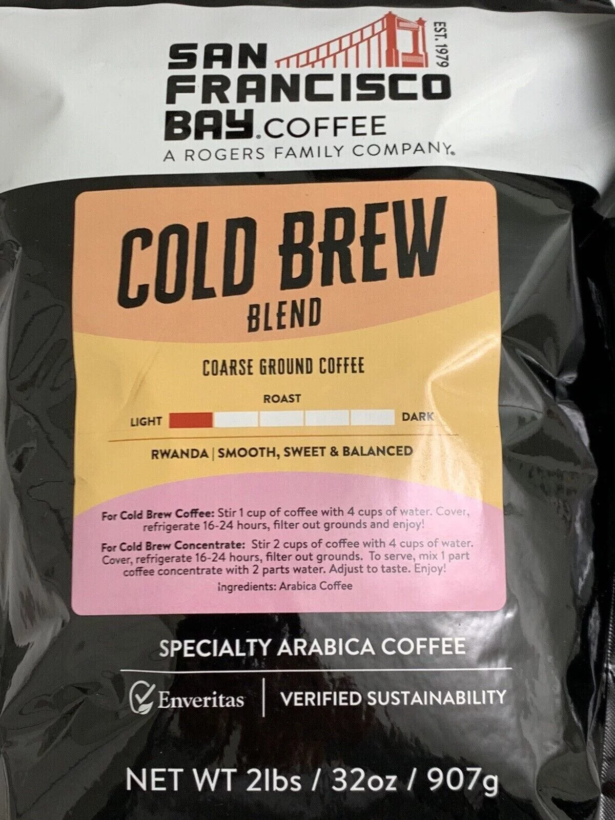 2 Pack, San Francisco Bay Cold Brew Ground Coffee Light Roast 32 Oz, 2 Lbs Each